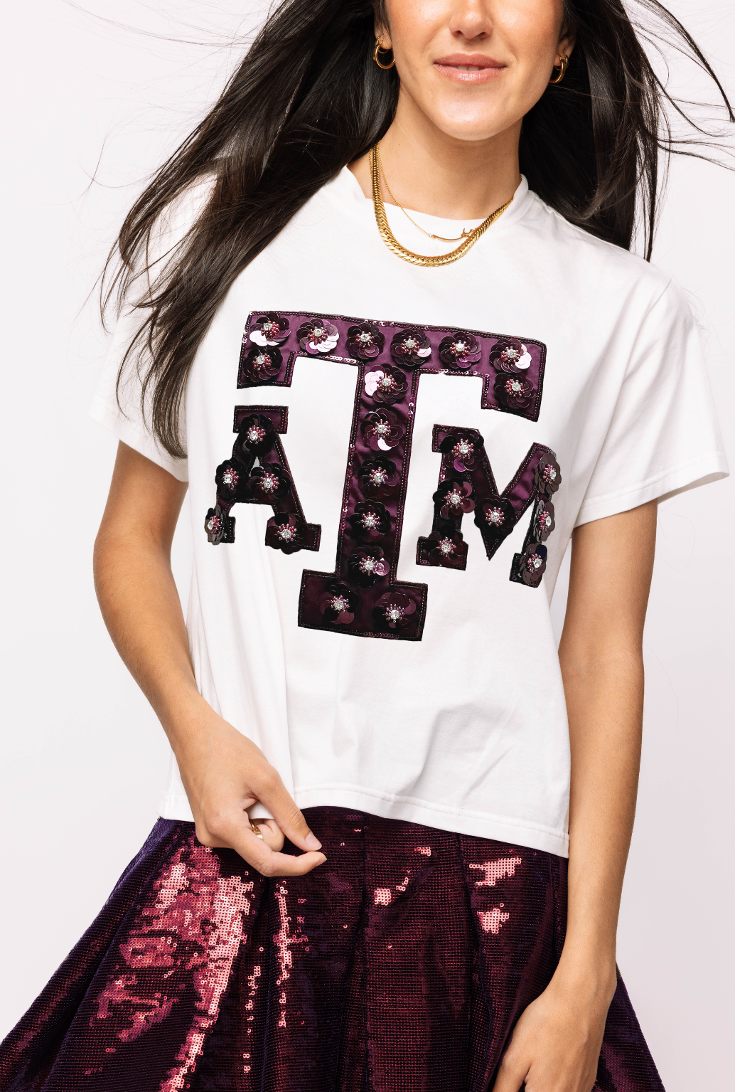 Licensed Texas A&M Mascot Sequin Flower Tee