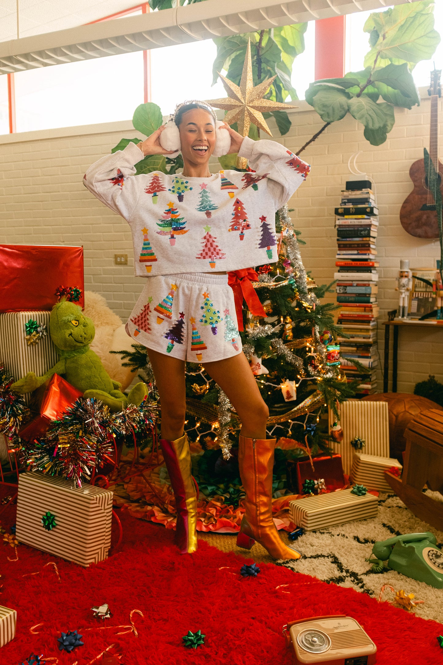 Light Grey Colorblock Trees Shorts