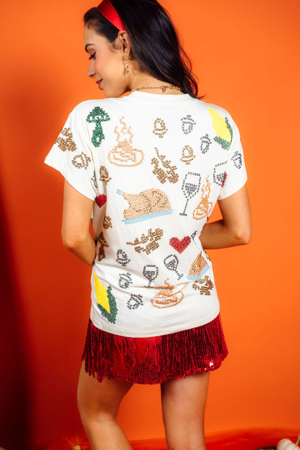 Beige Scattered Needlepoint Turkey Dinner Tee