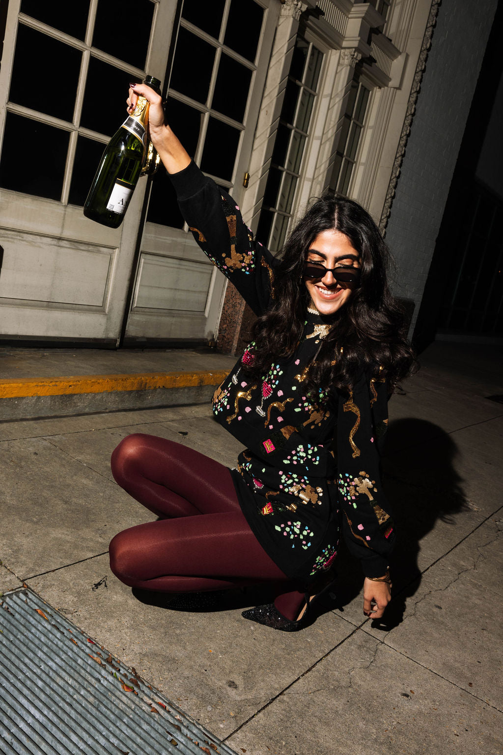 Black Multi Champagne Bottle And Coupe Skort