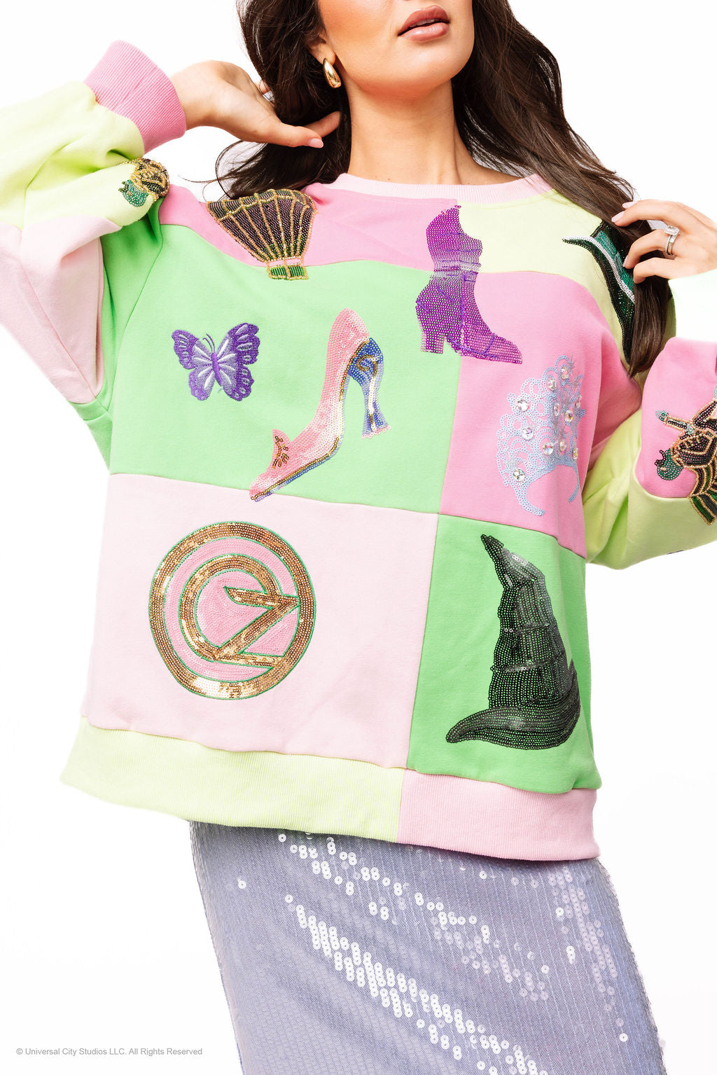 Licensed Lavender, Pink & Green Checkered Wicked Icon Sweatshirt