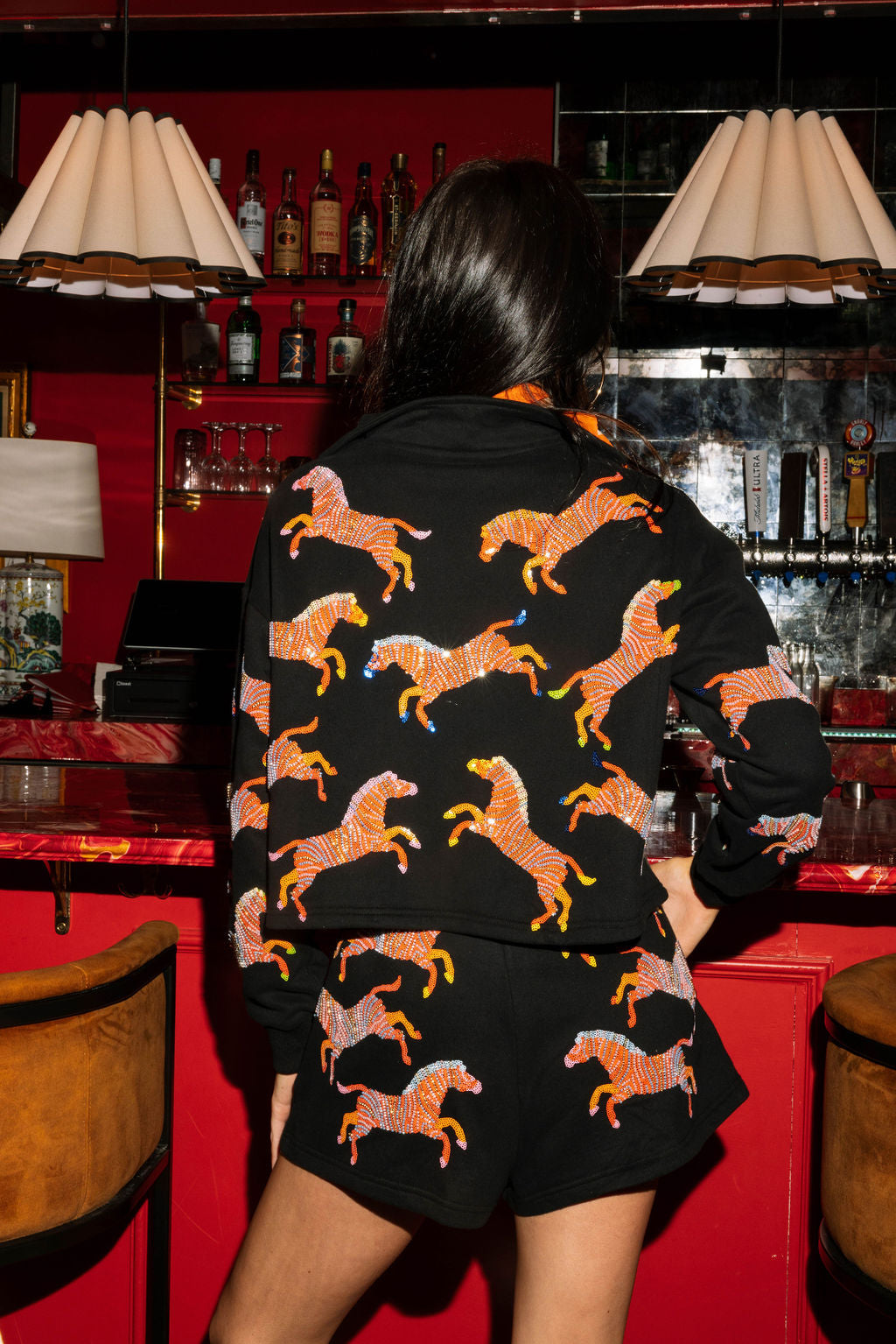 Black Beaded Zebra Collar Sweatshirt