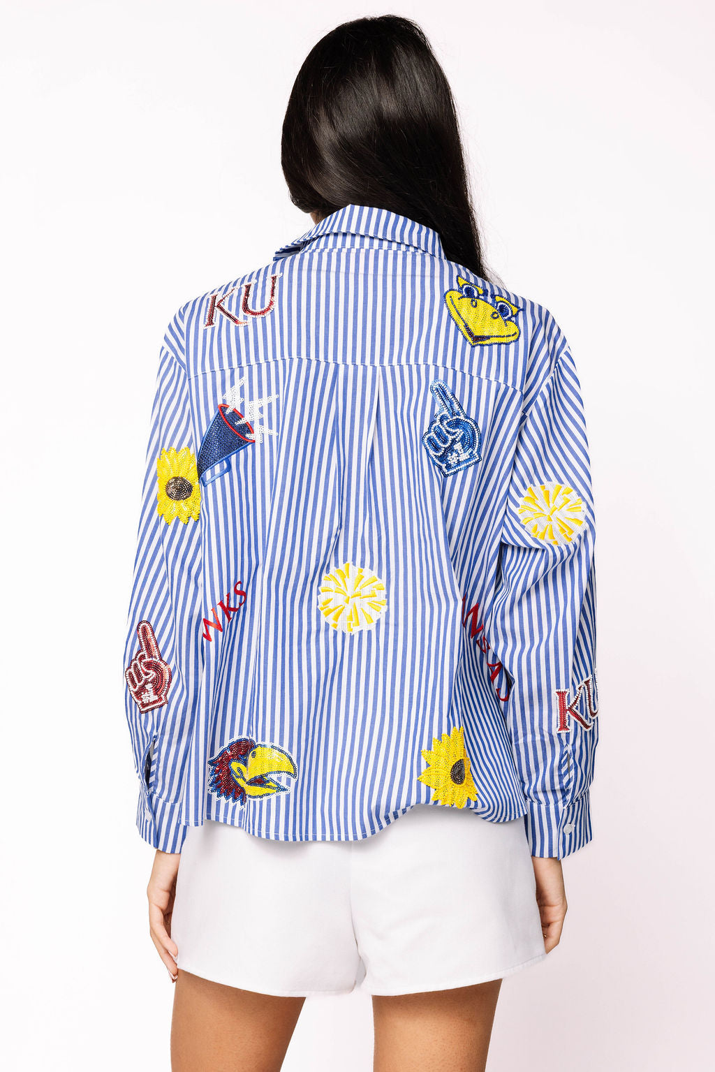 Licensed Kansas Mini Icon Striped Button Down Long Sleeve Top