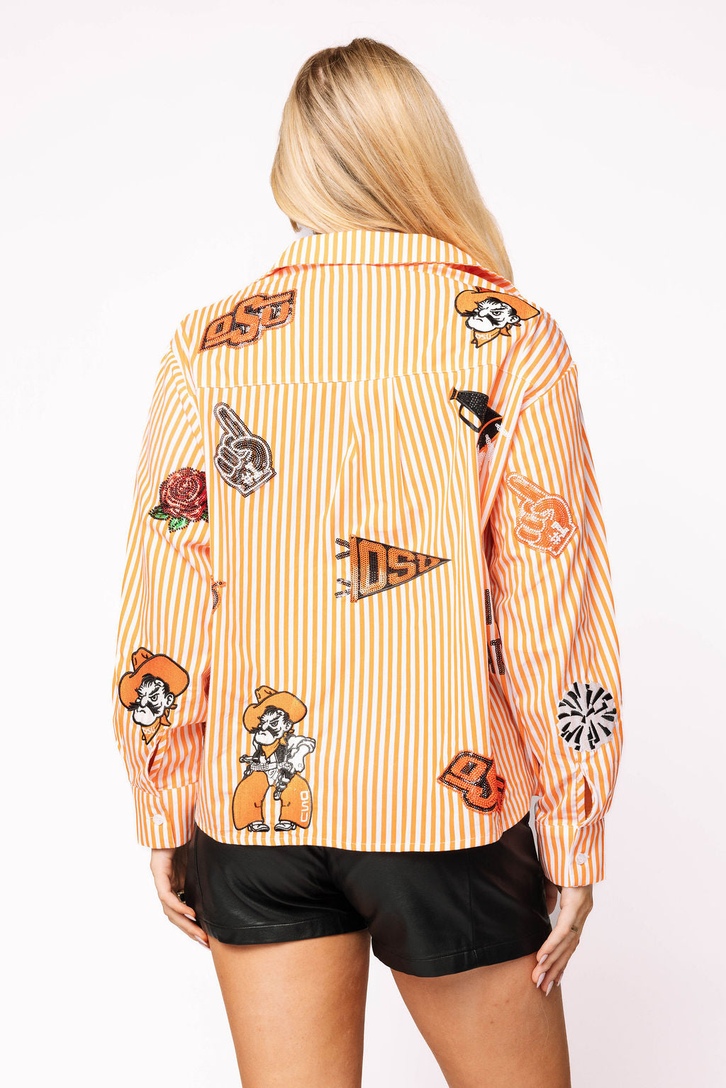 Licensed Oklahoma State Mini Icon Striped Button Down