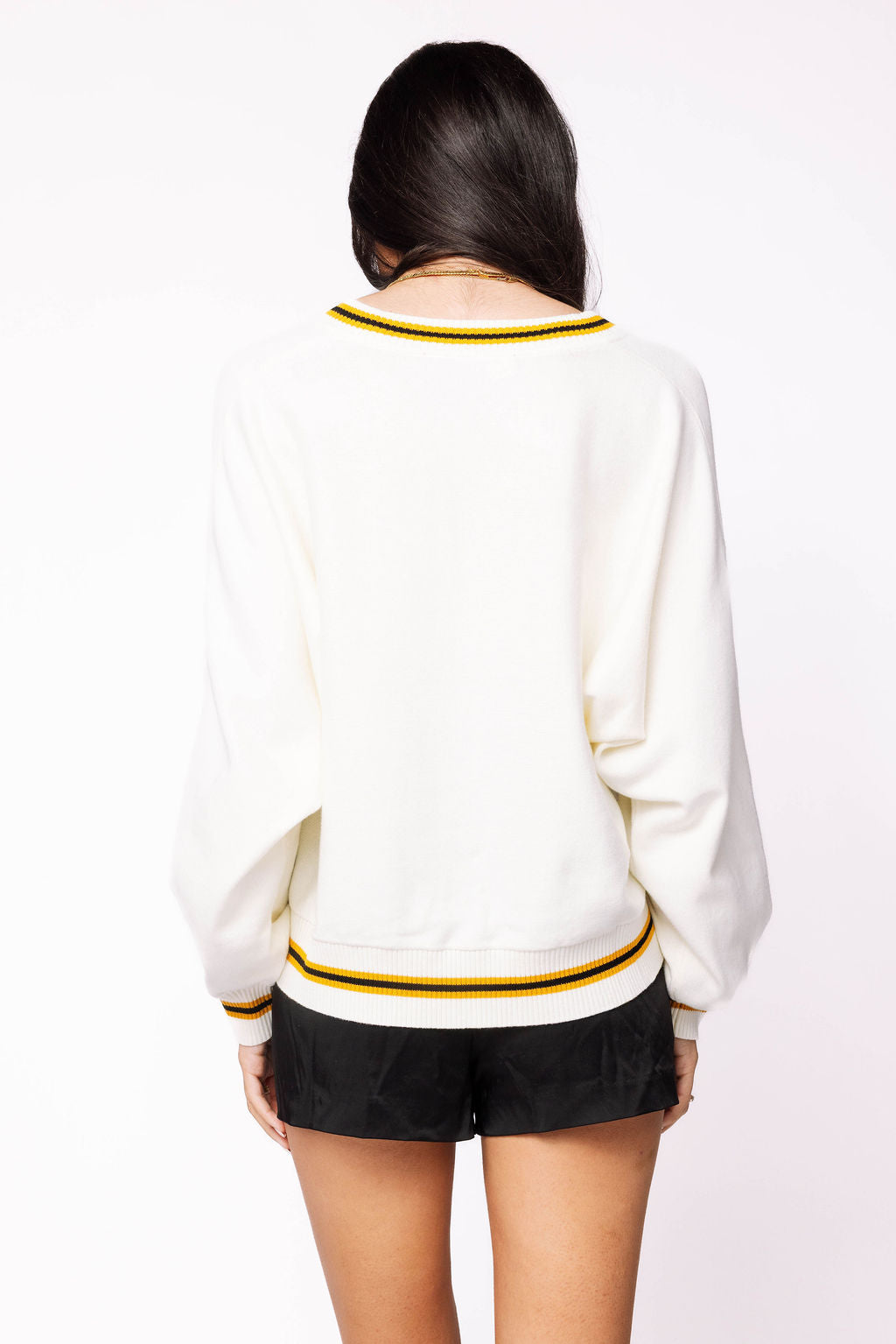 Licensed Southern Miss V Neck Striped Cuff LS Sweater With Small Mascot