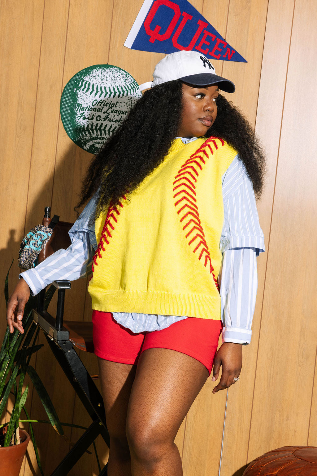 Neon Yellow Softball Stitch Sweater Vest