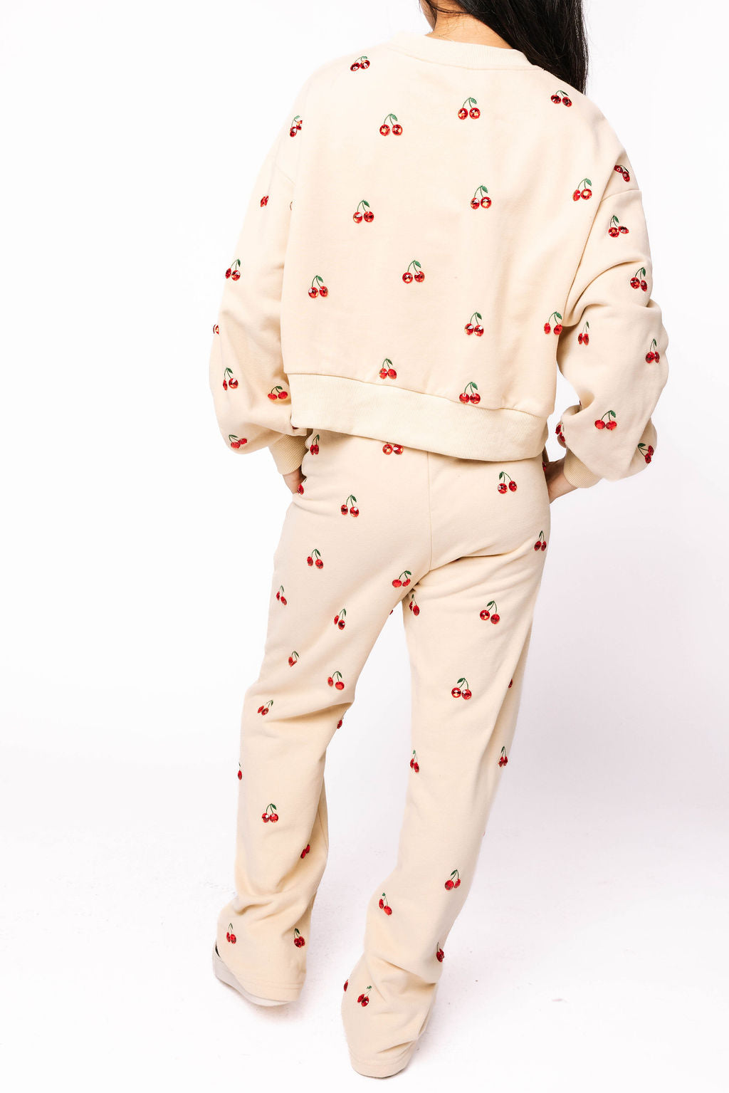 Tan Jeweled Cherry Sweatshirt