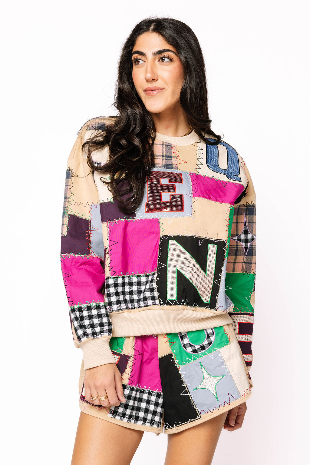 Beige Multi Queen Patchwork Sweatshirt