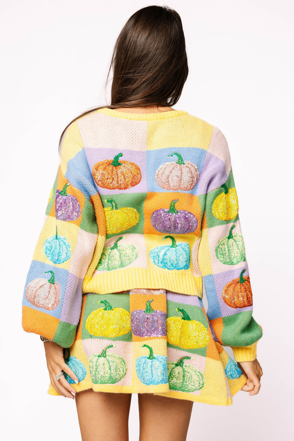 Pastel Colorblock Pumpkin Button Up Cardigan