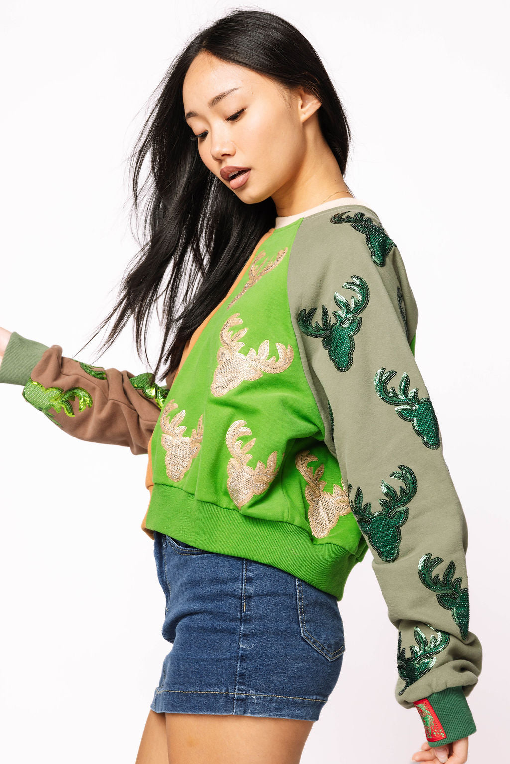 Colorblock Deer Print Sweatshirt