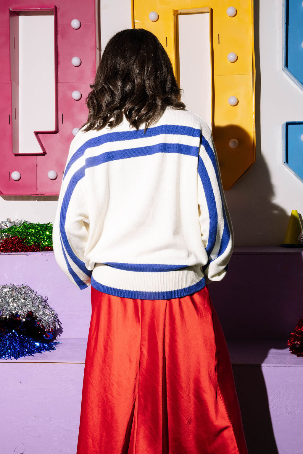 Licensed- White, Crimson & Blue 'Kansas' Stripe Sweater