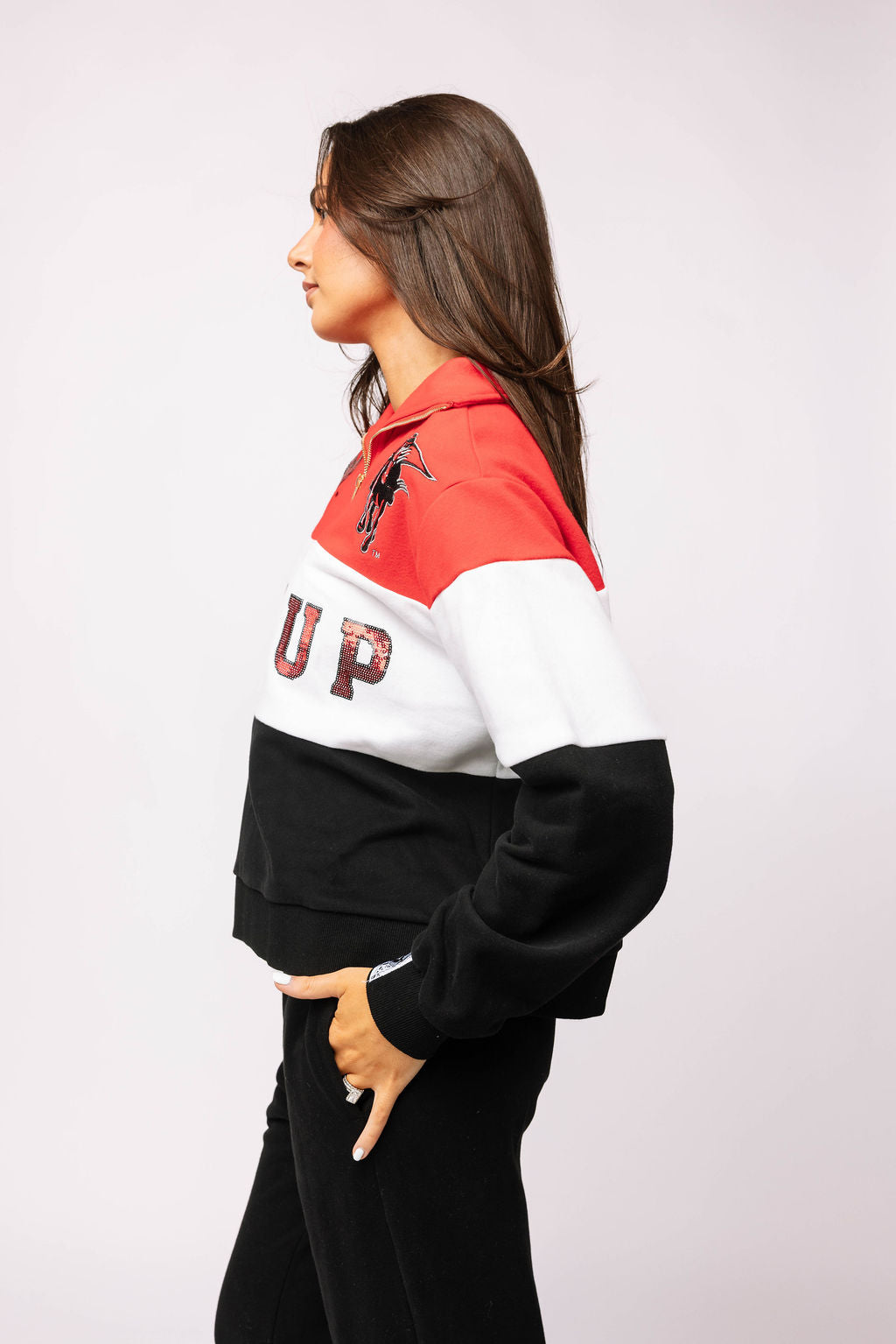 Licensed Texas Tech Quarter Zip Colorblock Sweatshirt