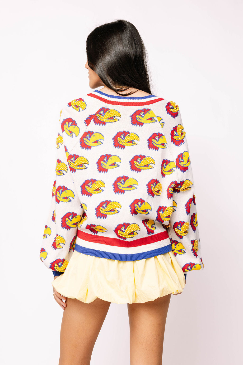 Licensed Kansas Knit In Mascot Rhinestone Cardigan