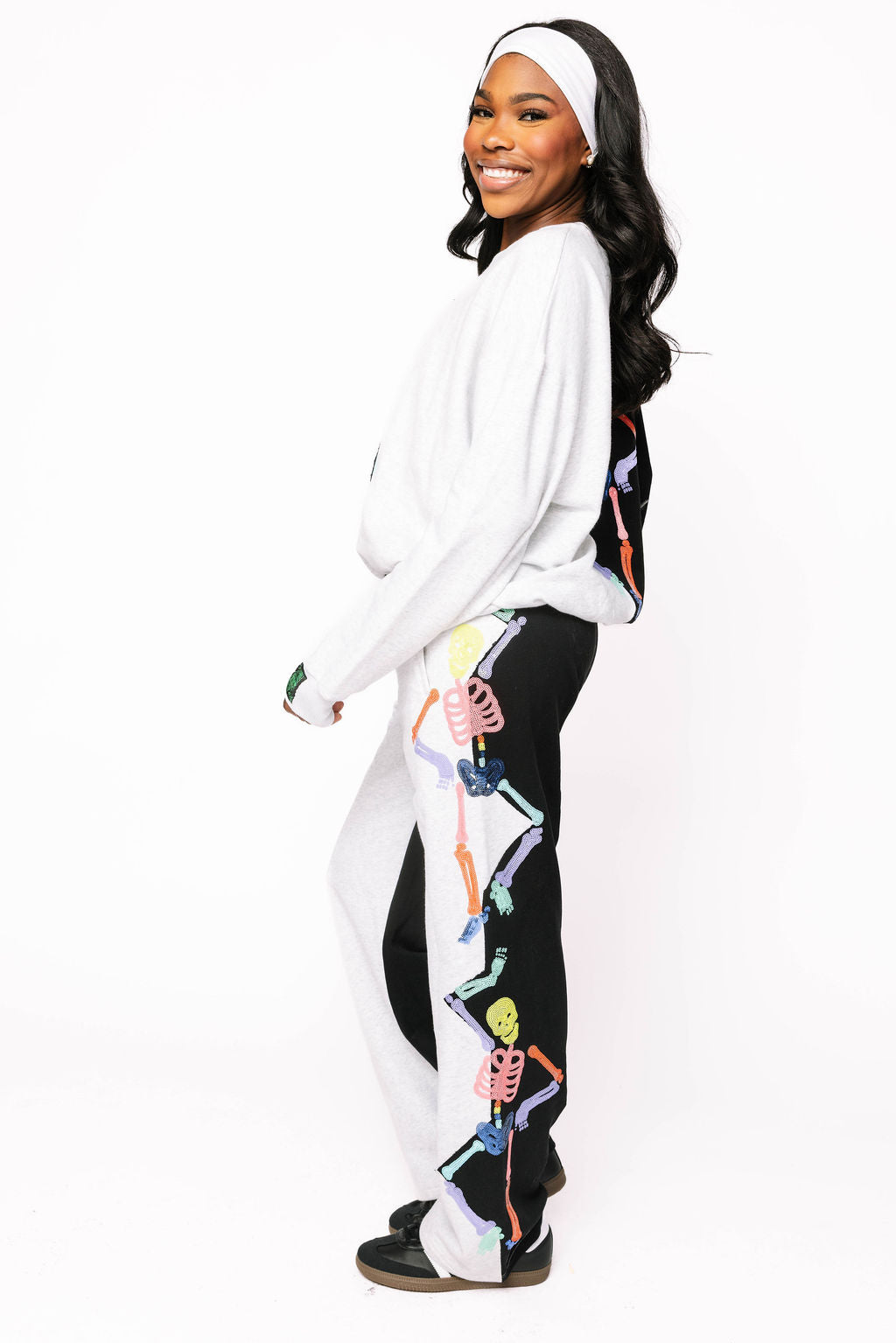 Black & Grey Colorblock Multi Skeleton Sweatshirt