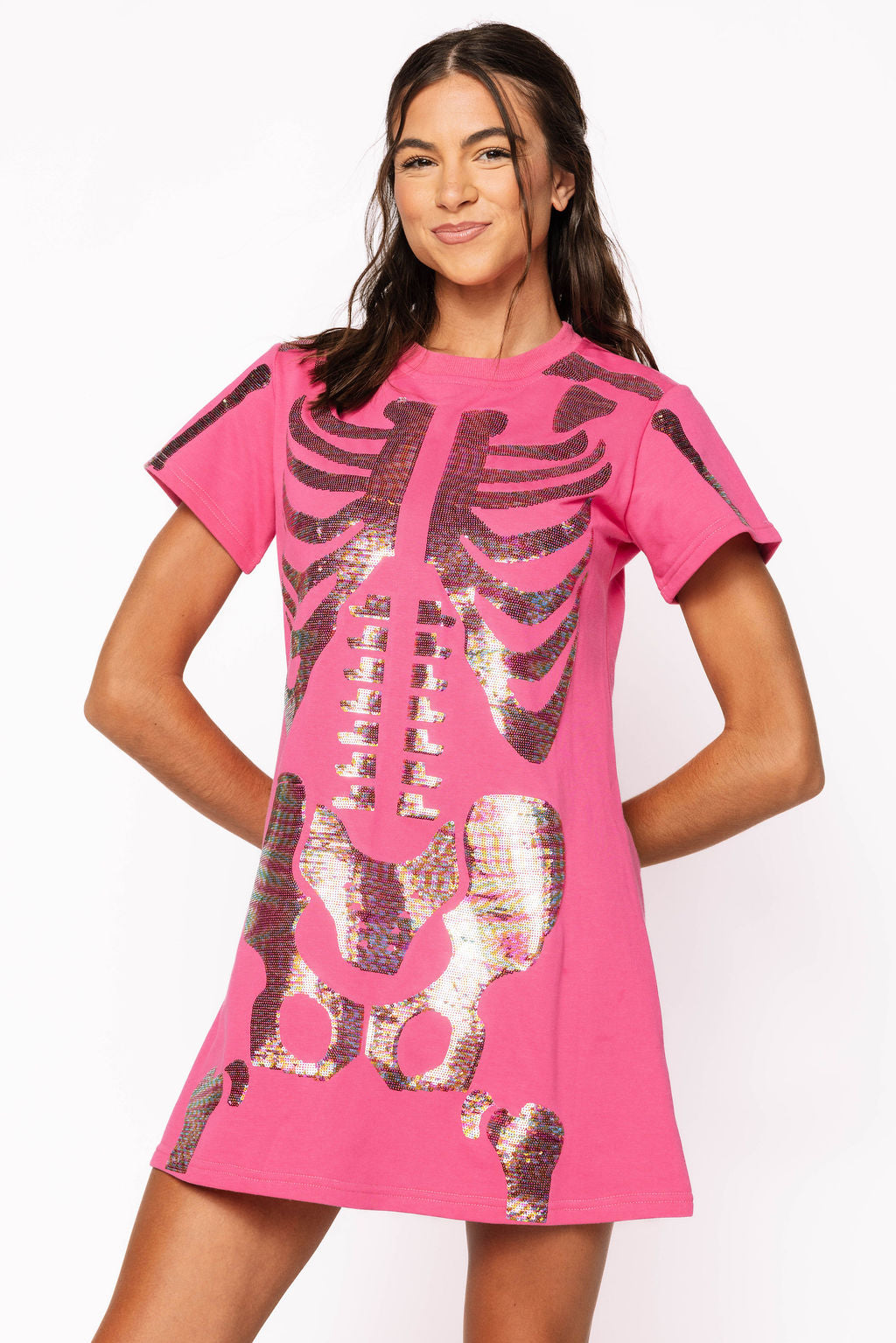 Hot Pink Multi Skeleton Body Tee Dress
