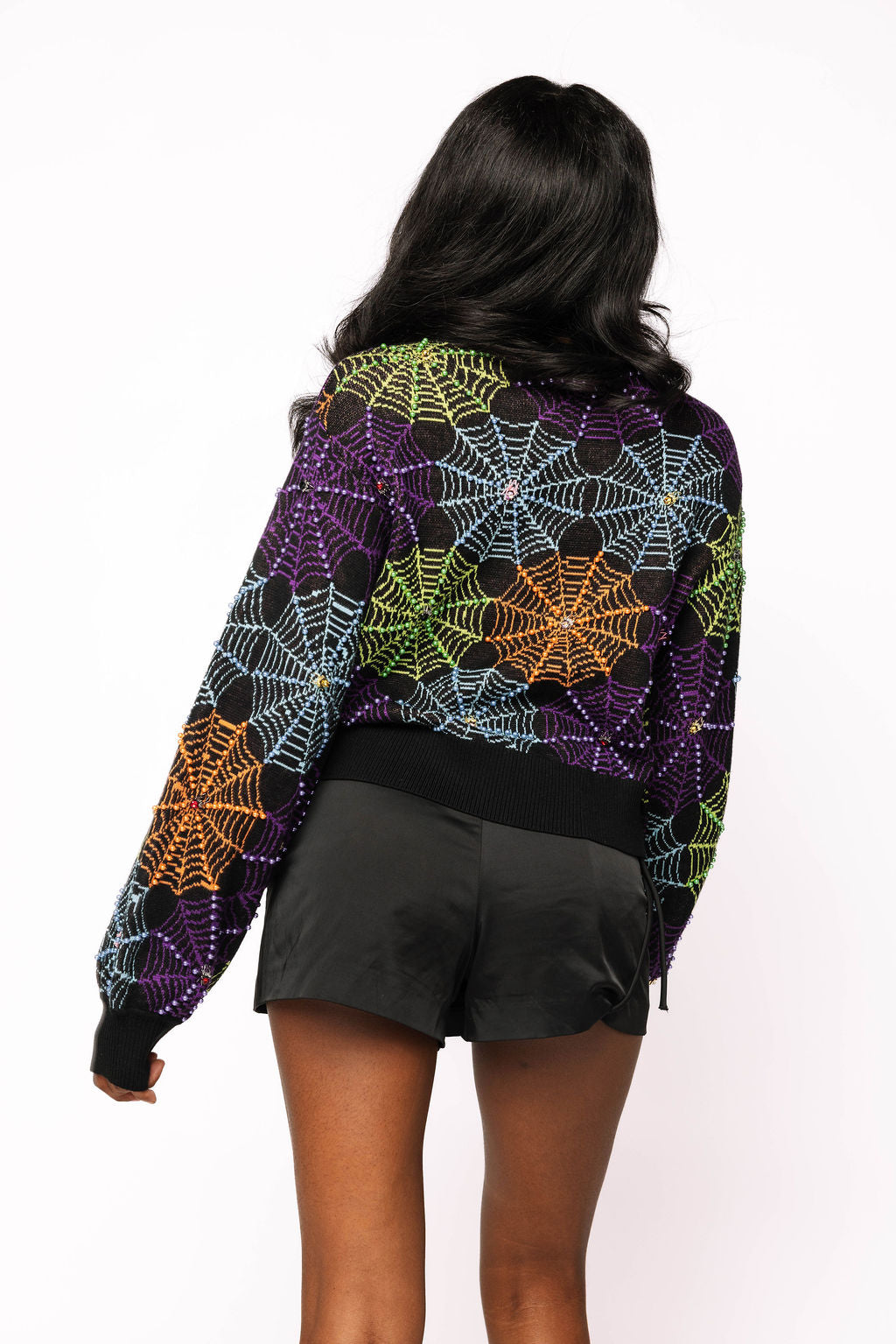 Black Multi Spiderweb Button Up Sweater