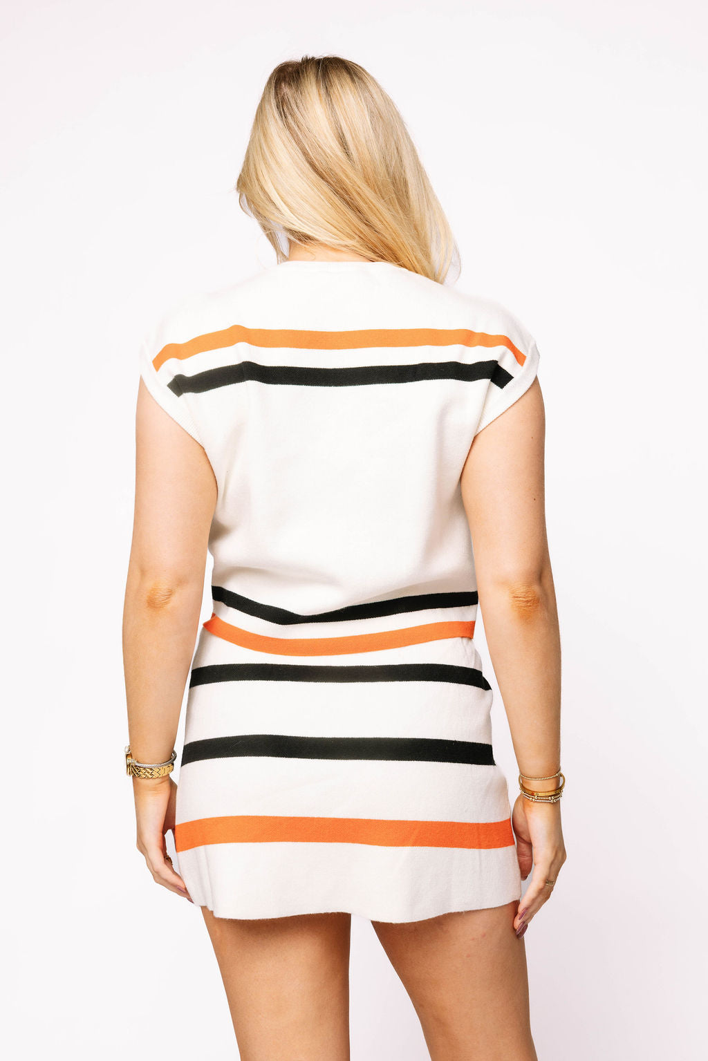 White, Black & Orange Stripe Skirt