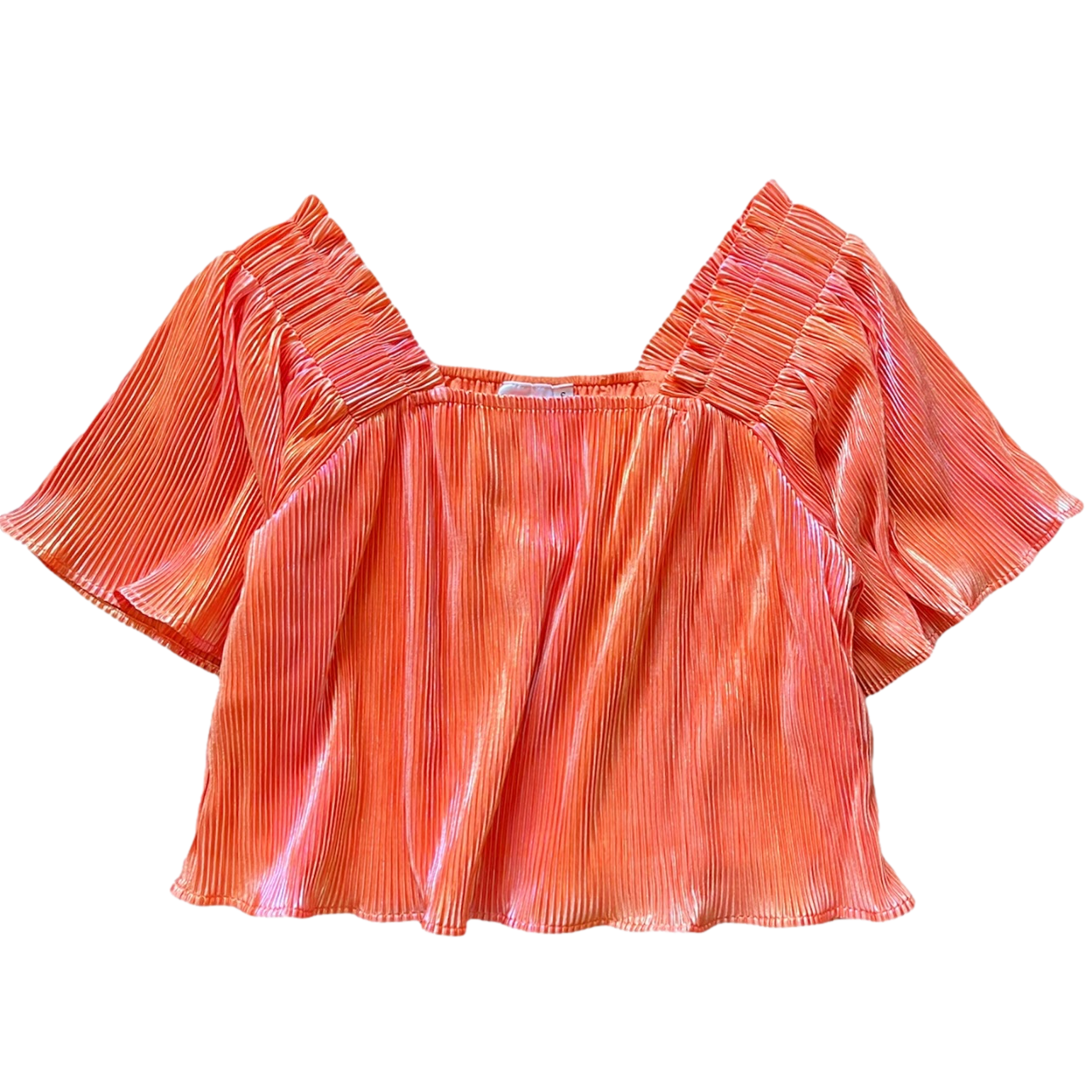 Tangerine Pleat Flutter Top
