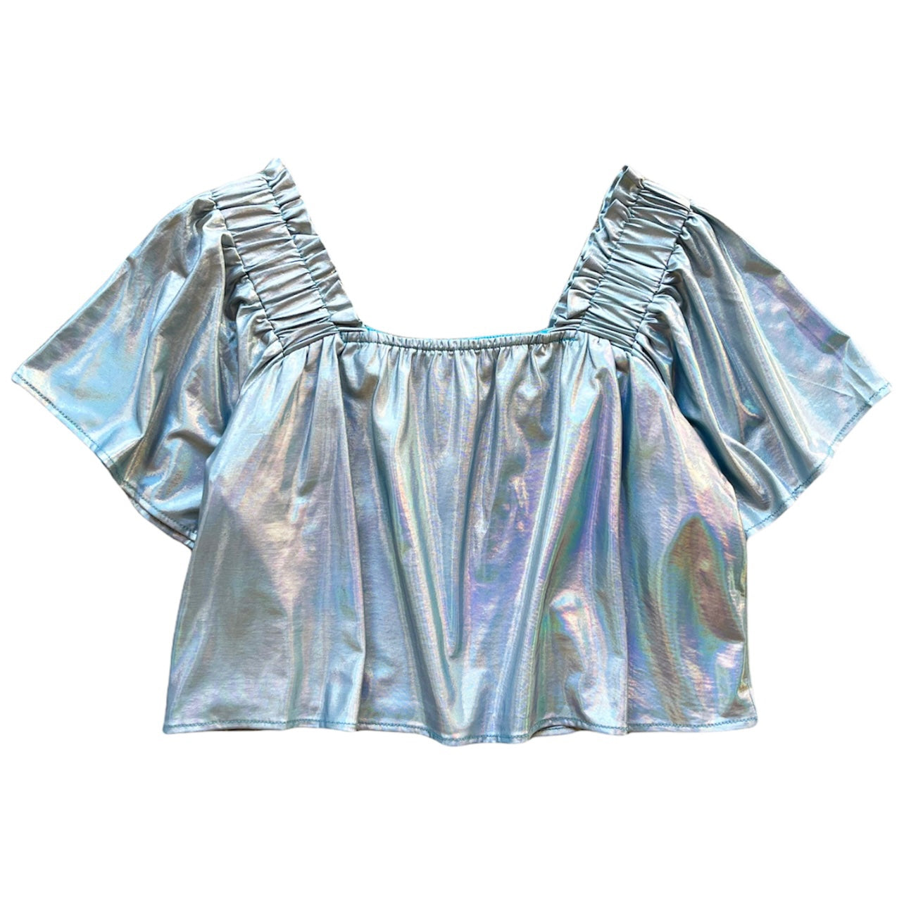 Blue Holographic Flutter Top