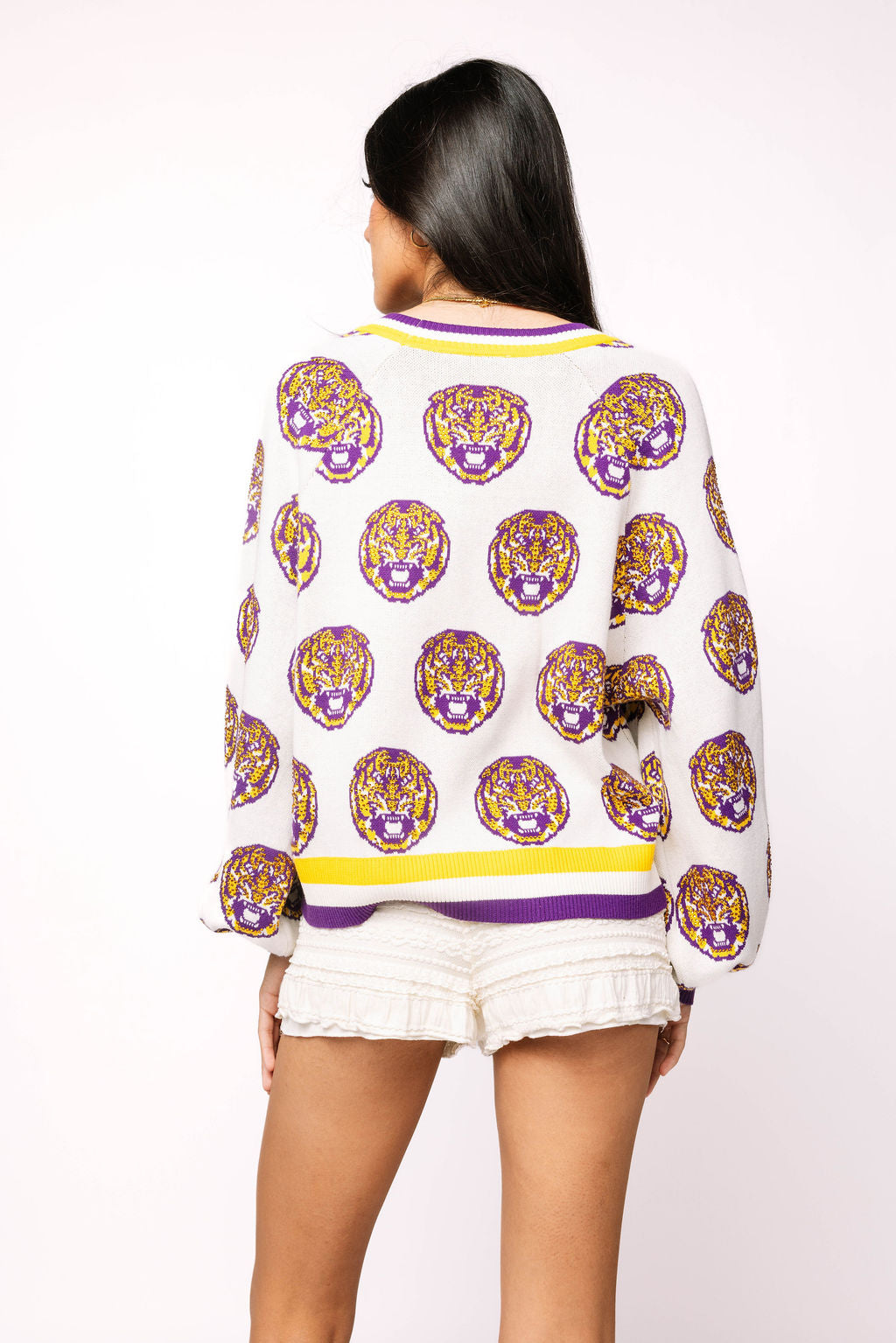 Licensed LSU Knit In Mascot Rhinestone Cardigan