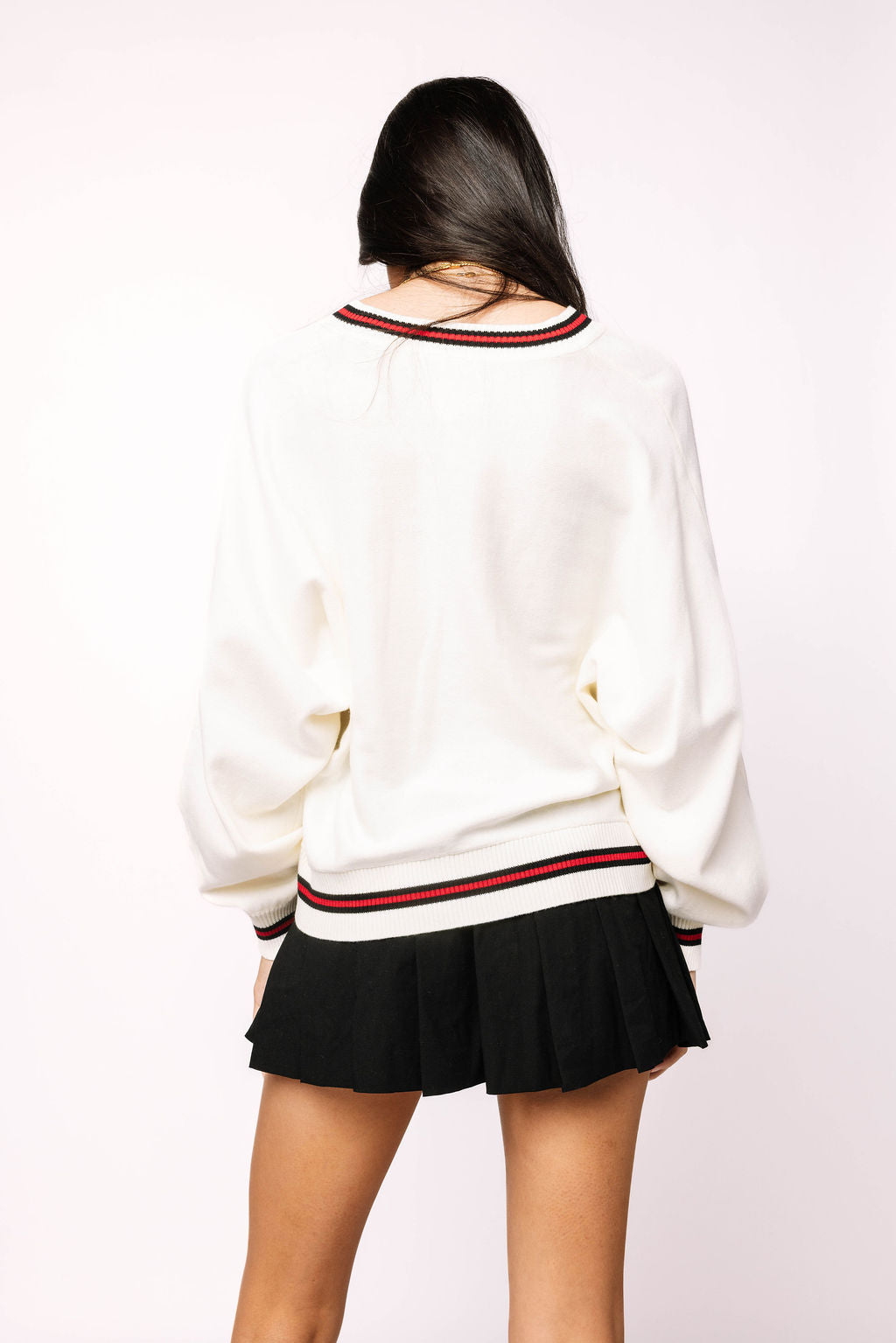 Licensed Georgia V Neck Striped Cuff LS Sweater With Small Mascot