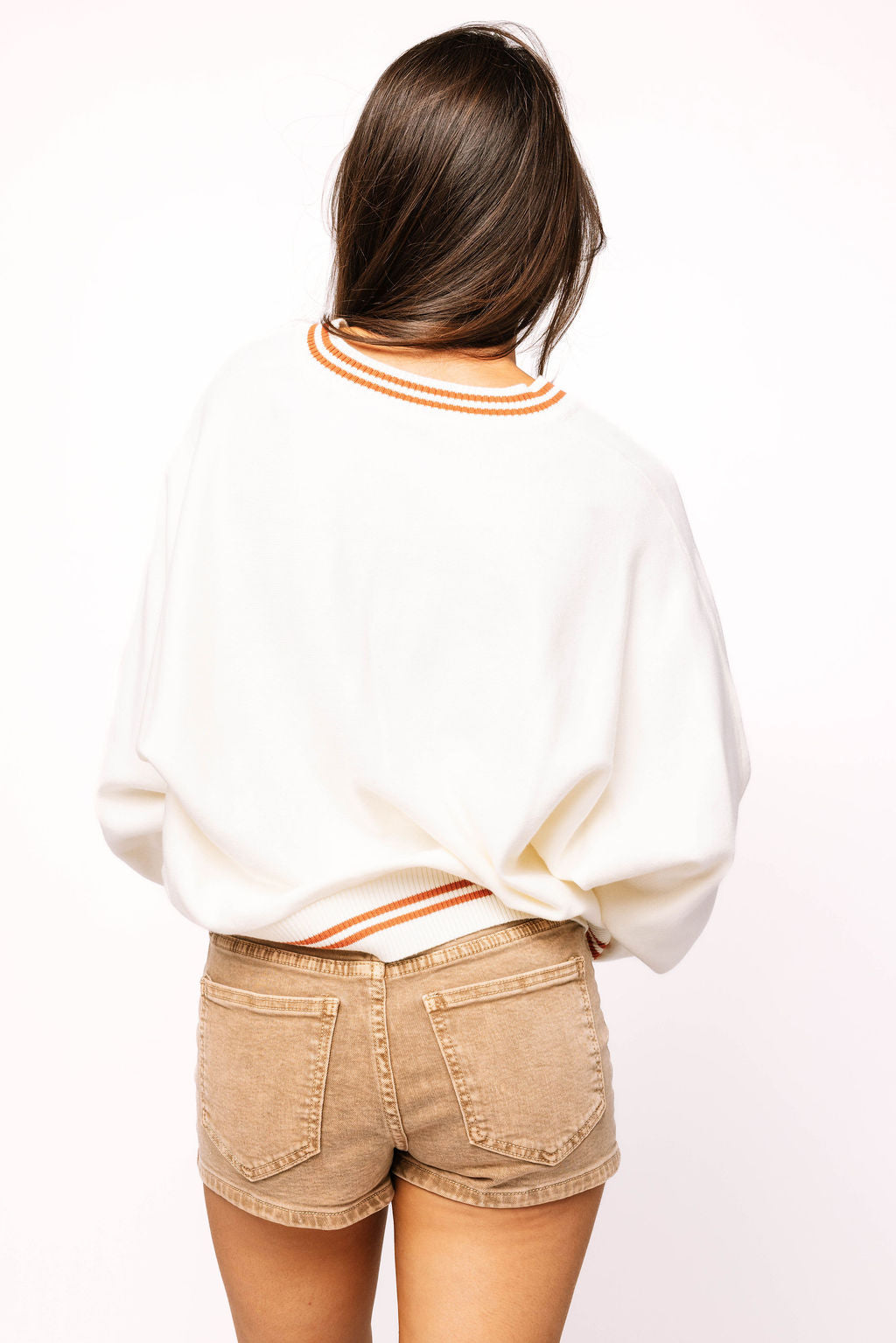 Licensed Texas V Neck Striped Cuff LS Sweater With Small Mascot