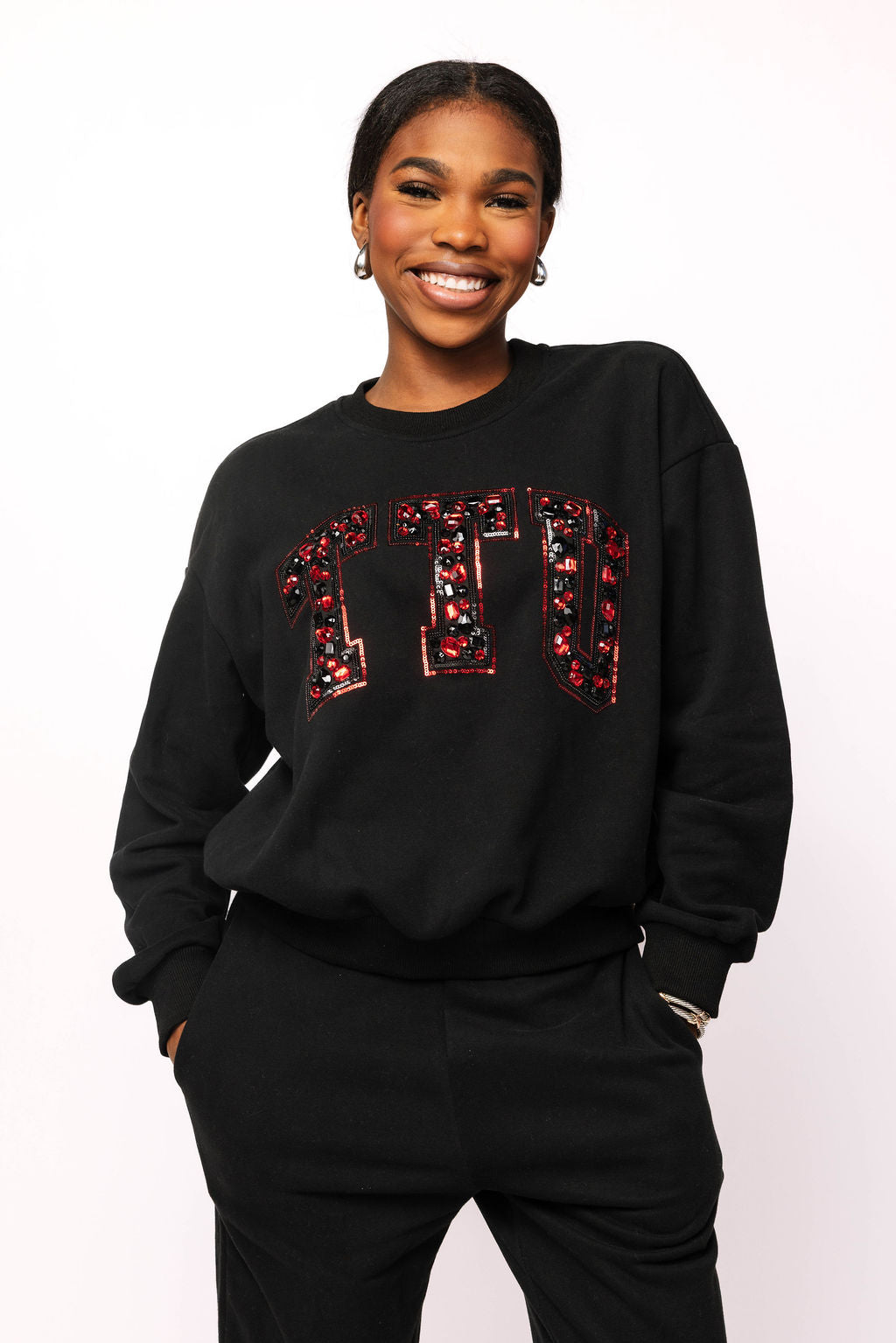 Licensed Texas Tech Black with Multi Jewel Letter Sweatshirt