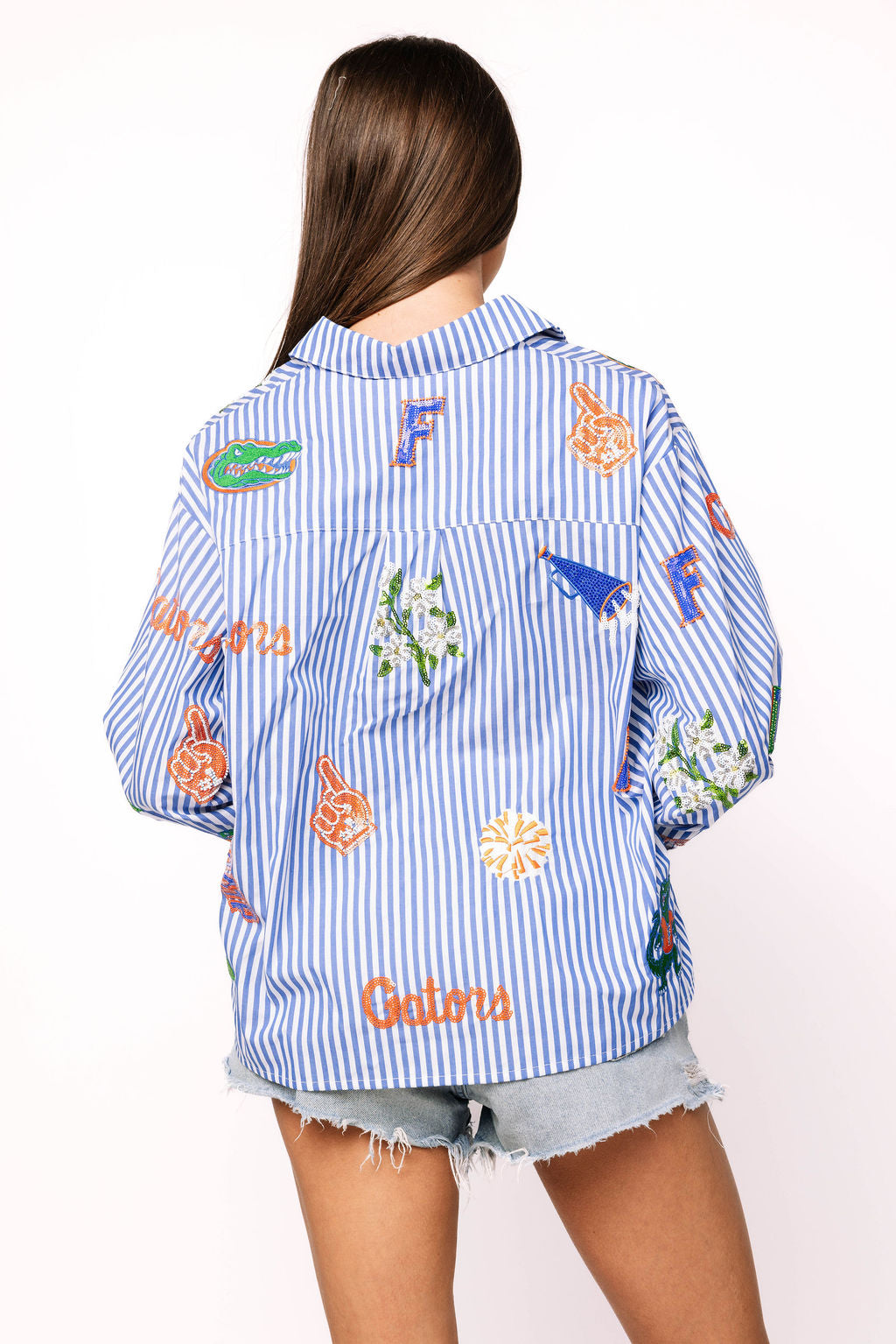 Licensed Florida Mini Icon Striped Button Down Long Sleeve Top
