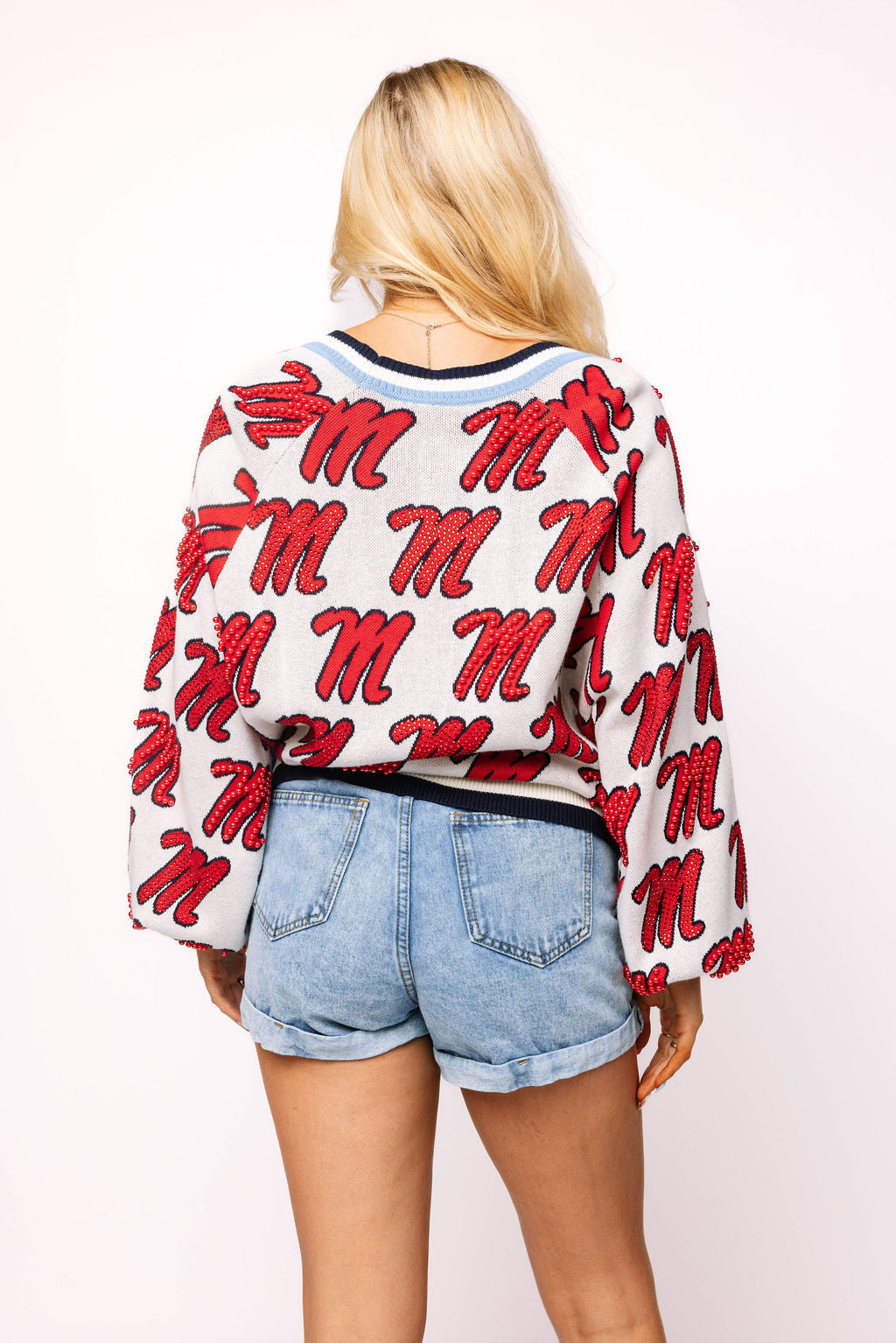 Licensed Ole Miss Knit In Mascot Rhinestone Cardigan