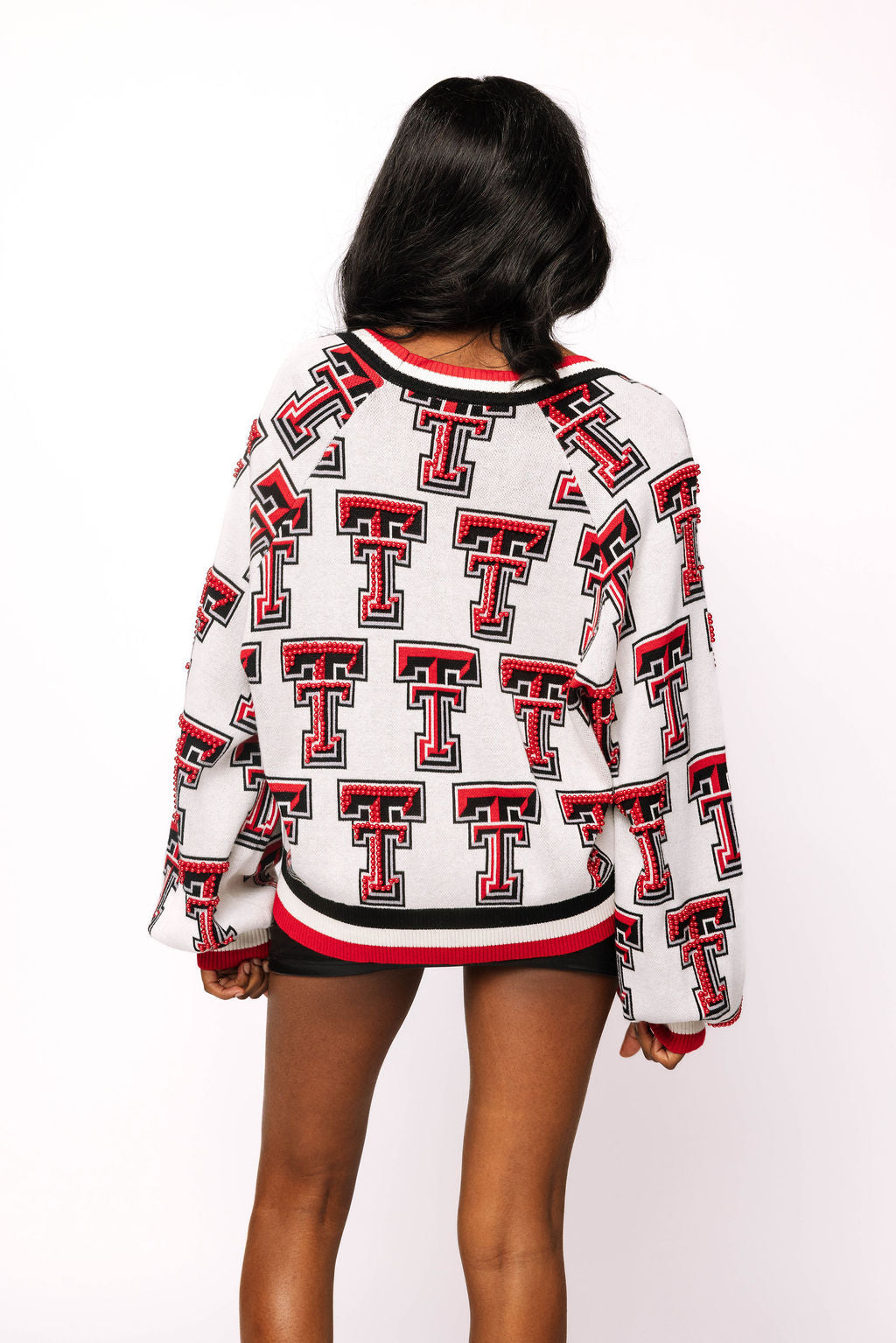Licensed Texas Tech Knit In Mascot Rhinestone Cardigan