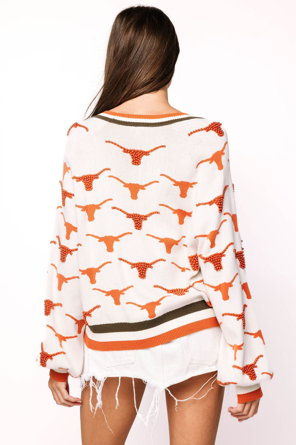 Licensed Texas Knit In Mascot Rhinestone Cardigan