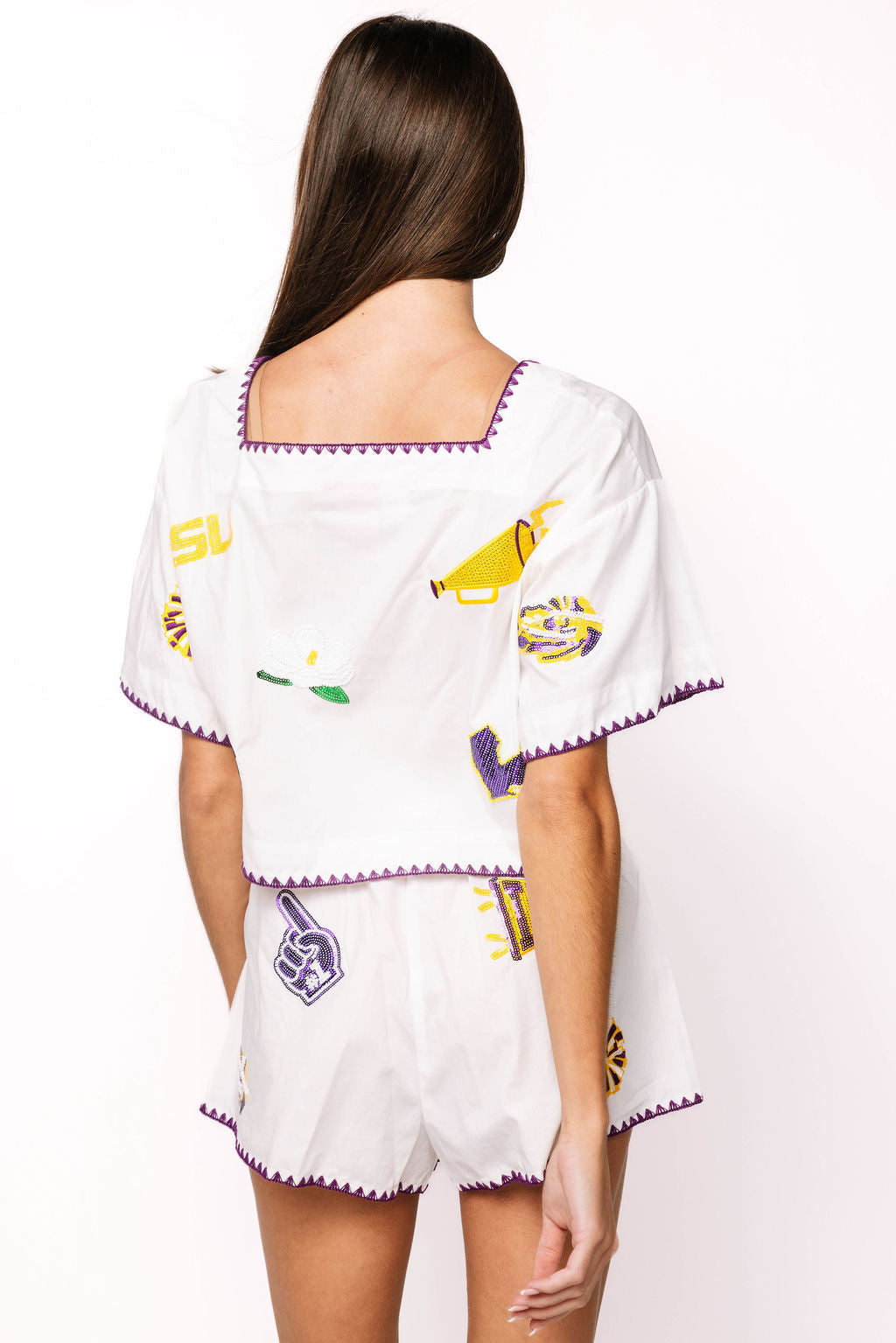 Licensed LSU Mini Icon Embroidered Edge Cotton Shorts