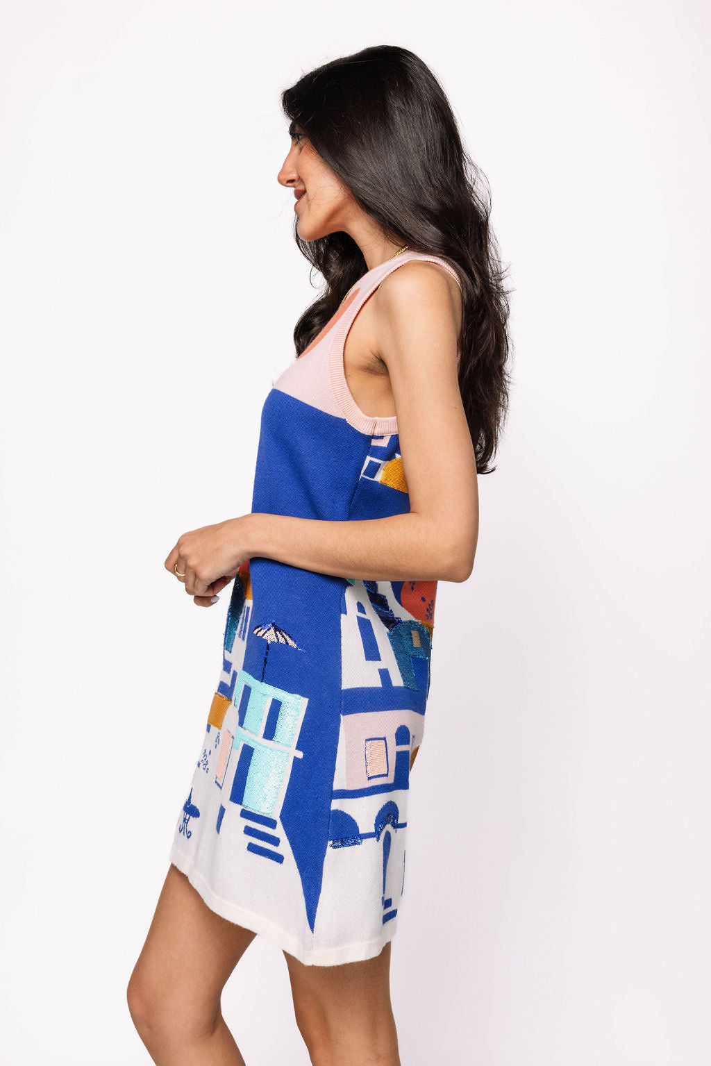 Coastal House Scene Knit Tank Dress