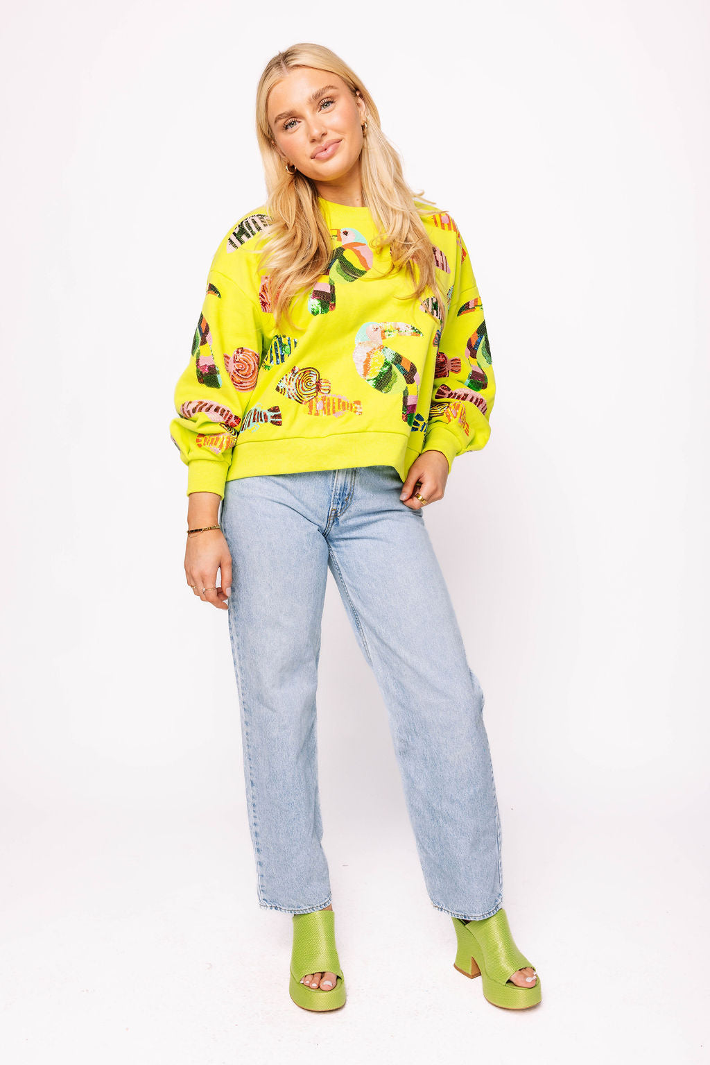 Lime Green Parrot & Fish Sweatshirt