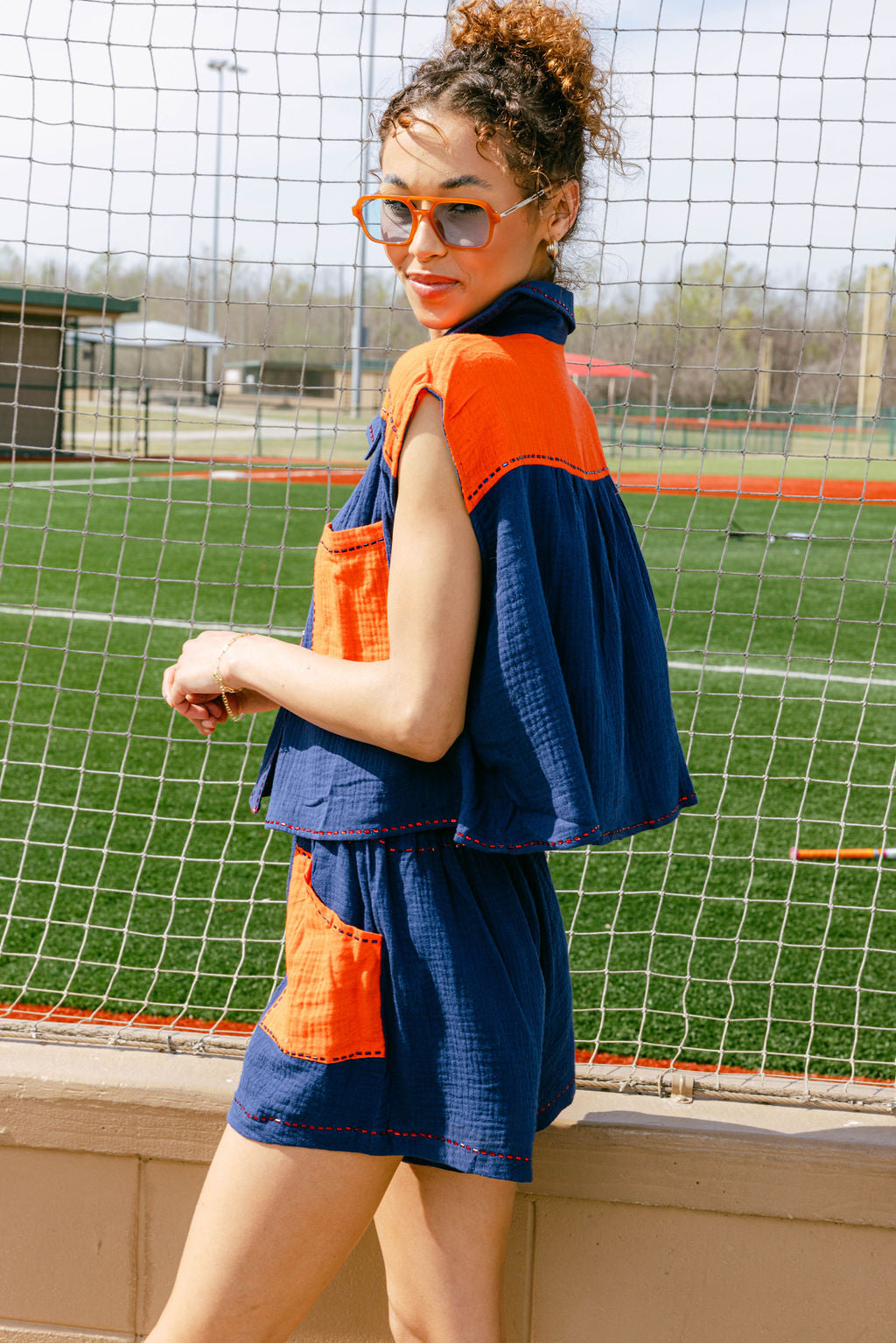 Navy & Orange Gauze Short