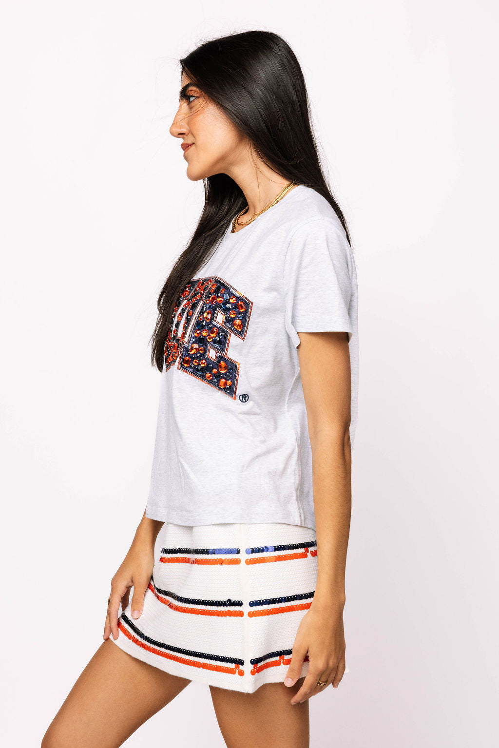 Licensed Auburn 'WDE' Grey with Multi Jewel Letter Tee