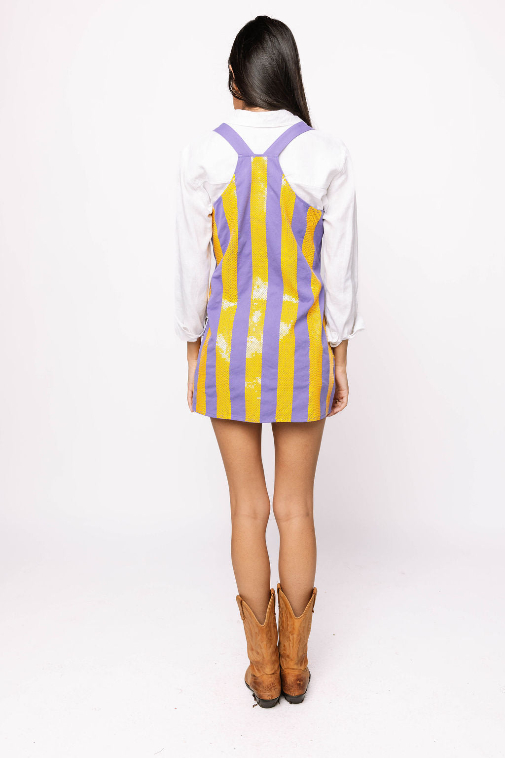 Purple & Yellow Sequin Striped Overall Dress