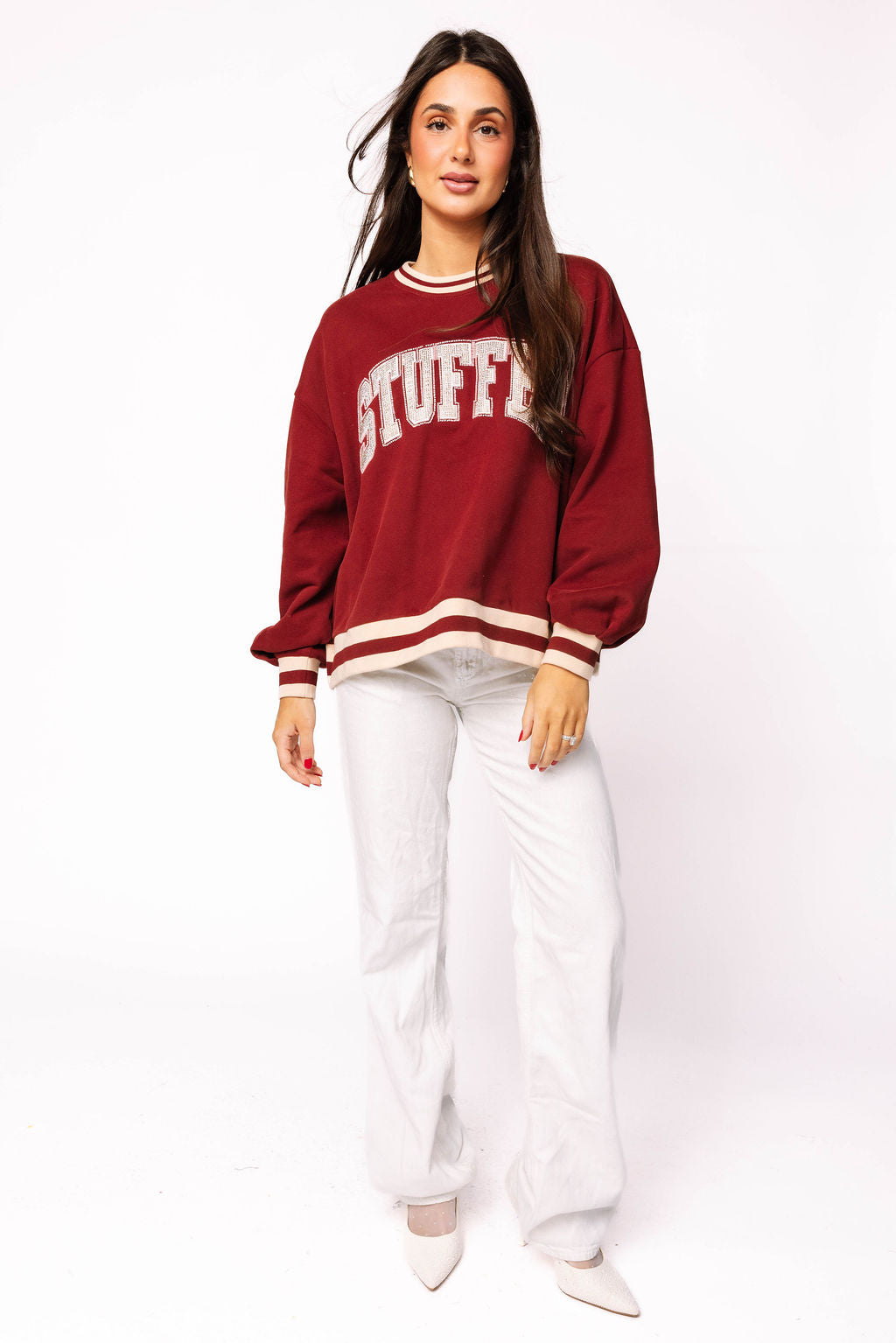 Maroon & Ivory Rhinestone 'Stuffed" Sweatshirt