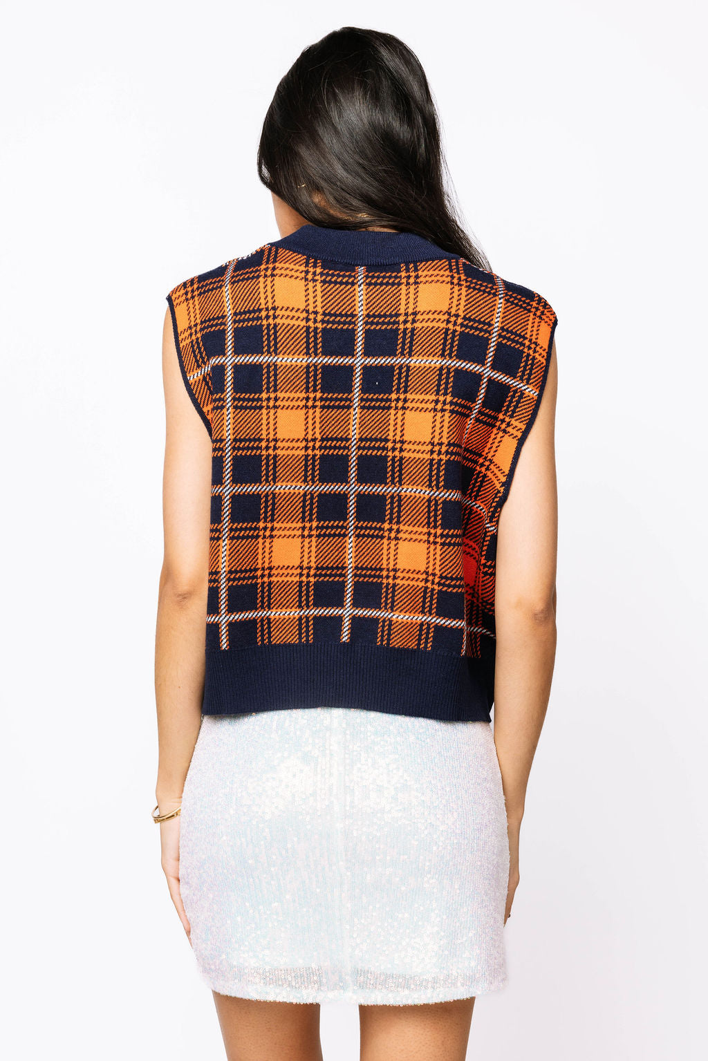 Licensed- Navy & Orange Plaid Auburn Sweater Vest