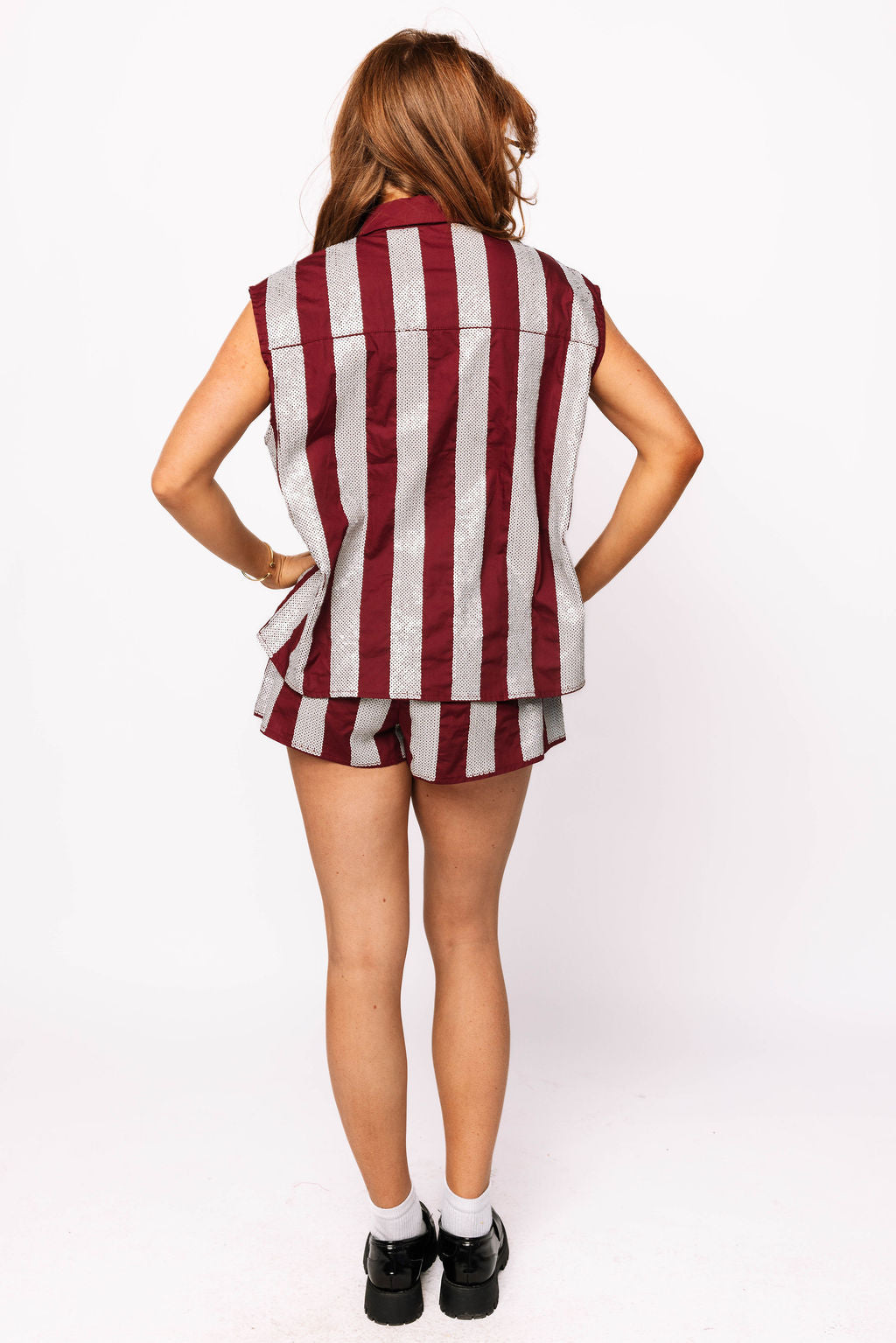 SAMPLE - Maroon & Grey Sequin Striped Set