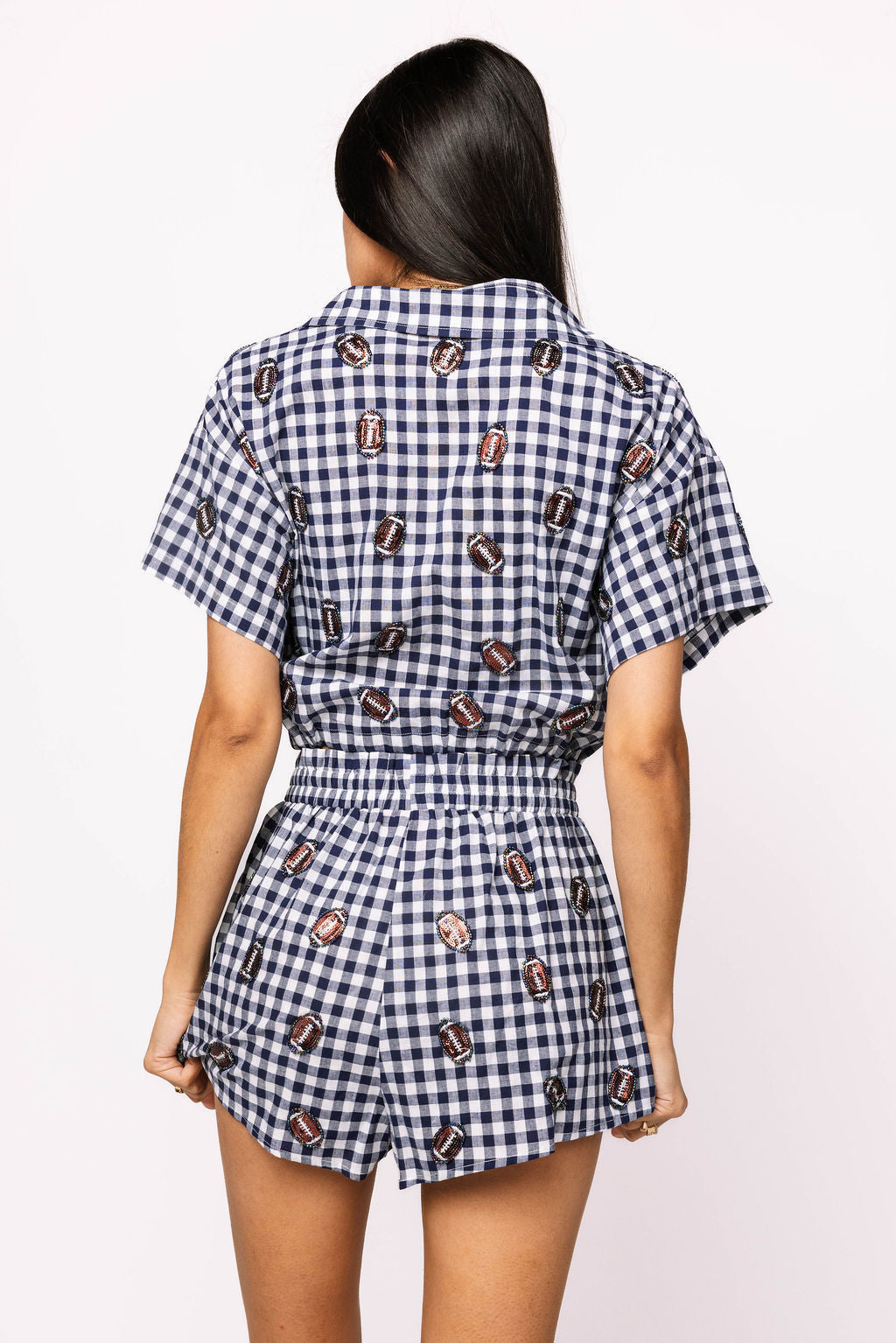 SAMPLE - Navy Gingham Set with Mini Footballs