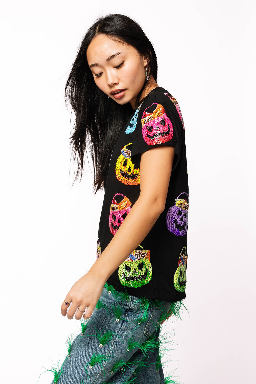 Black Multi Candy In Halloween Baskets Tee