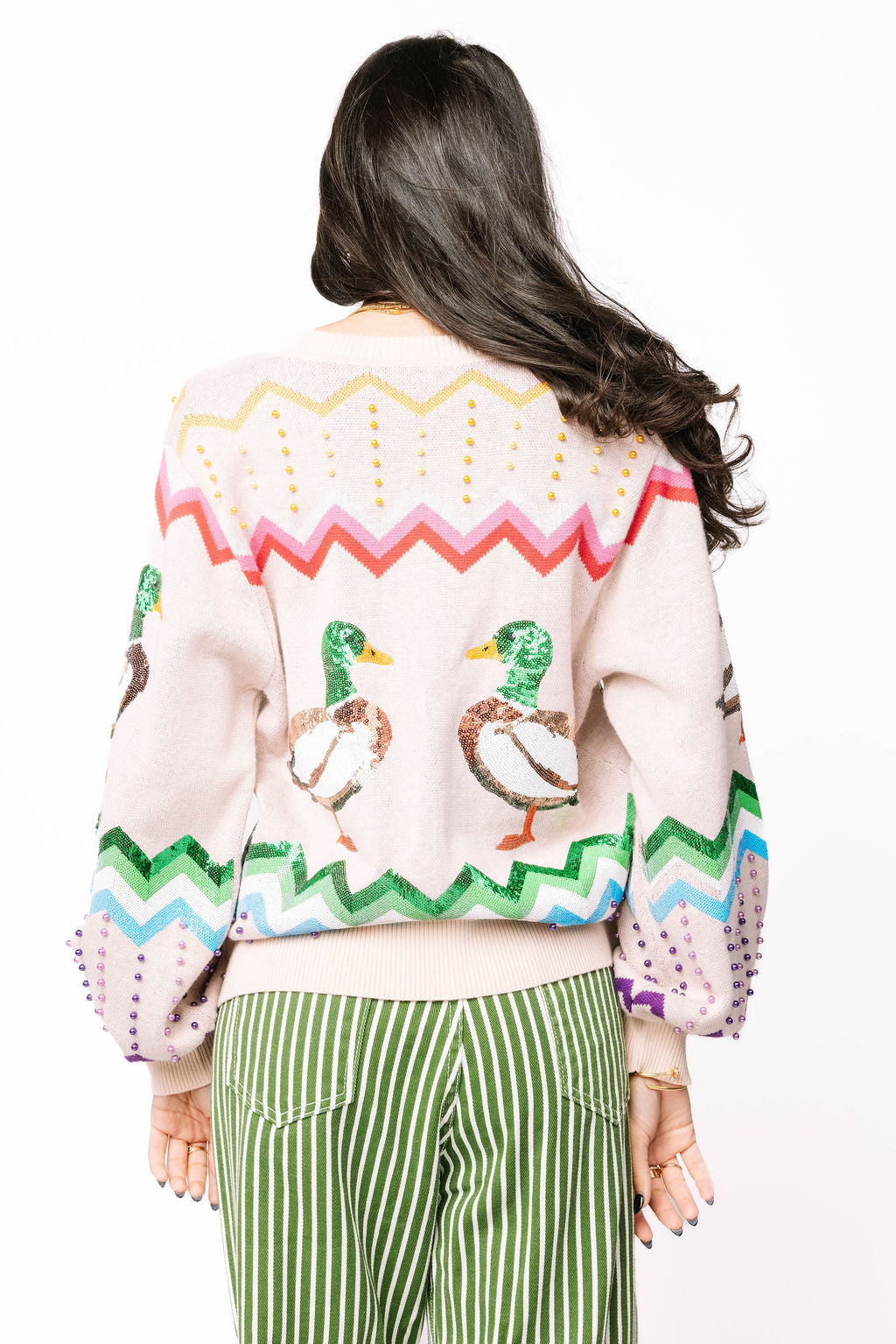 Beige Multi Zig Zag Duck Cardigan