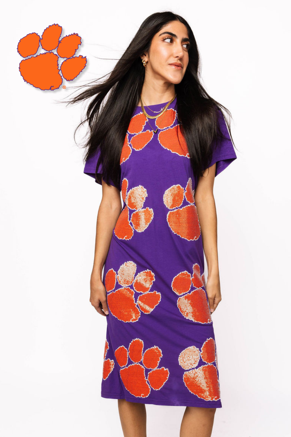 Licensed Clemson Mascot Midi Tee Dress