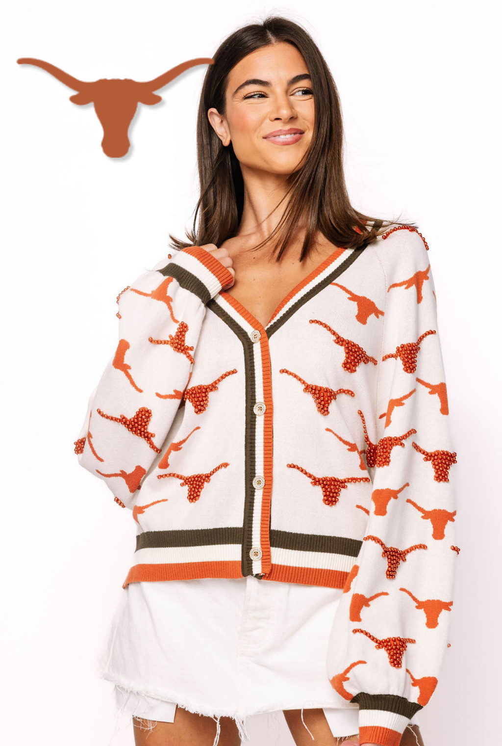 Licensed Texas Knit In Mascot Rhinestone Cardigan