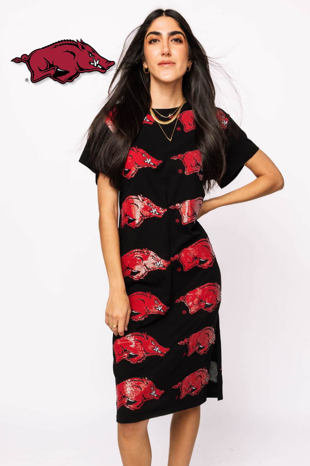 Licensed Arkansas Mascot Midi Tee Dress