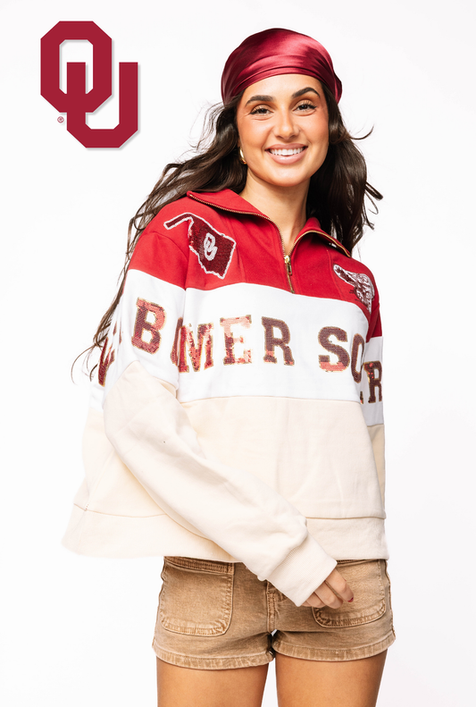 Licensed Oklahoma Quarter Zip Colorblock Sweatshirt