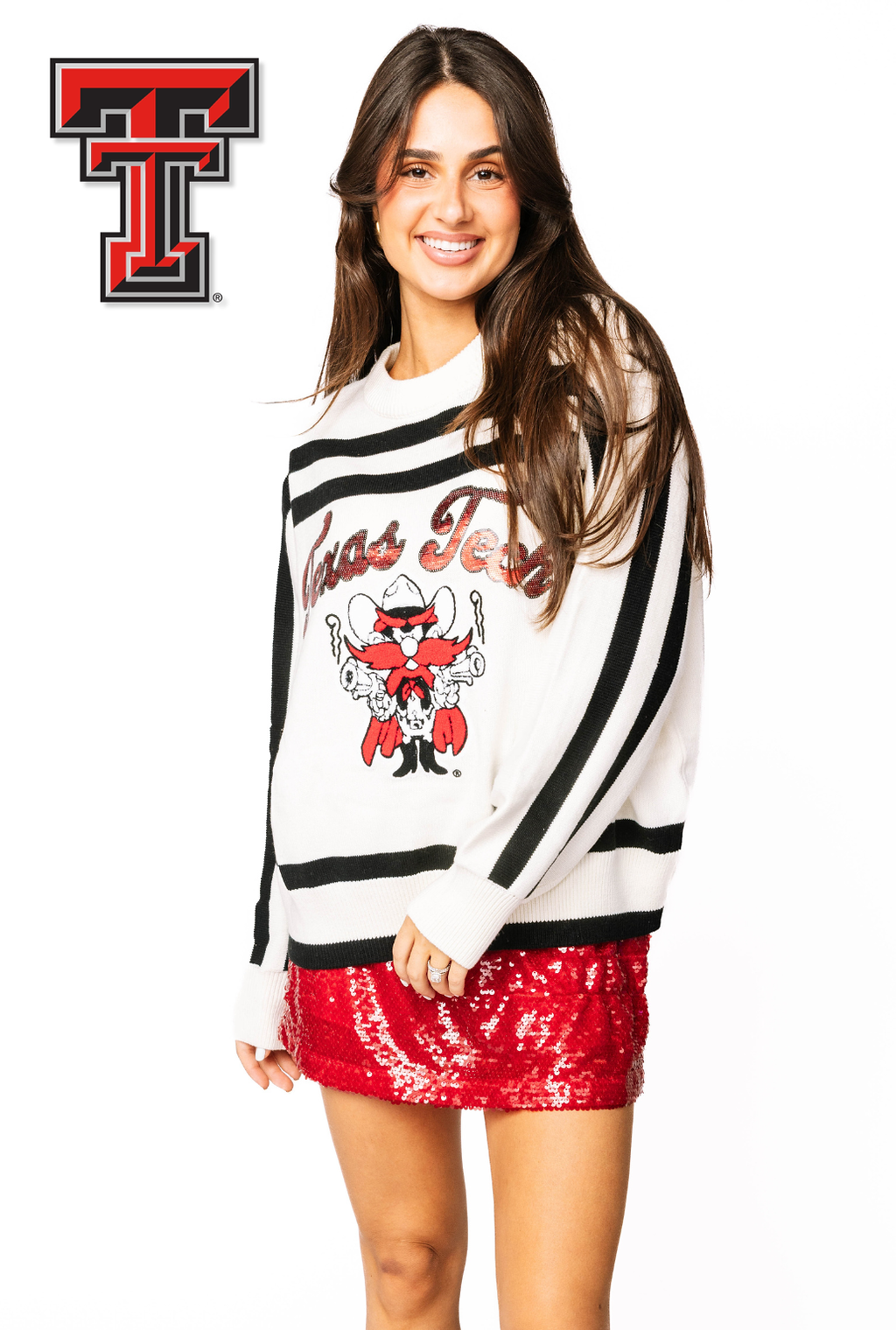 Licensed- Texas Tech Striped Long Sleeve Sweater