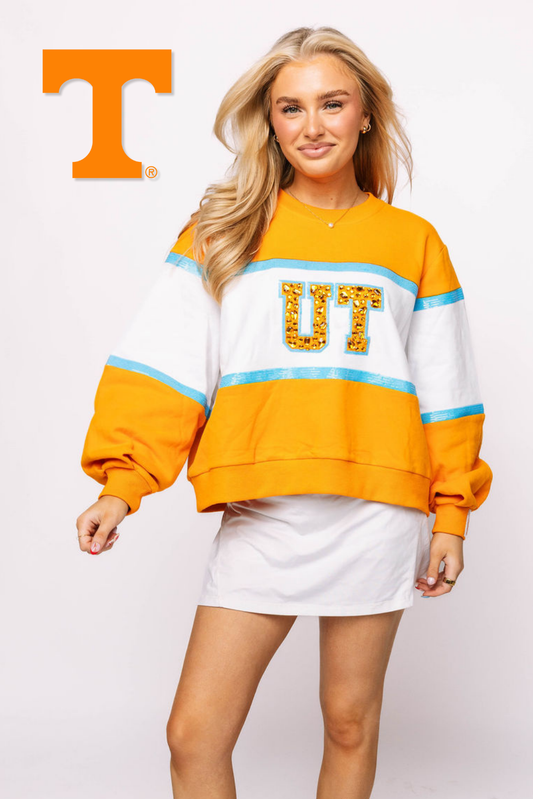 Licensed Tennessee "UT' Colorblock Jewel Letter Sweatshirt