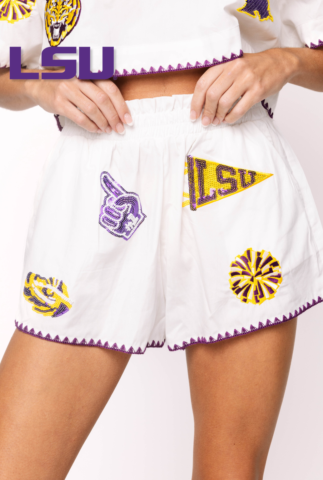 Licensed LSU Mini Icon Embroidered Edge Cotton Shorts